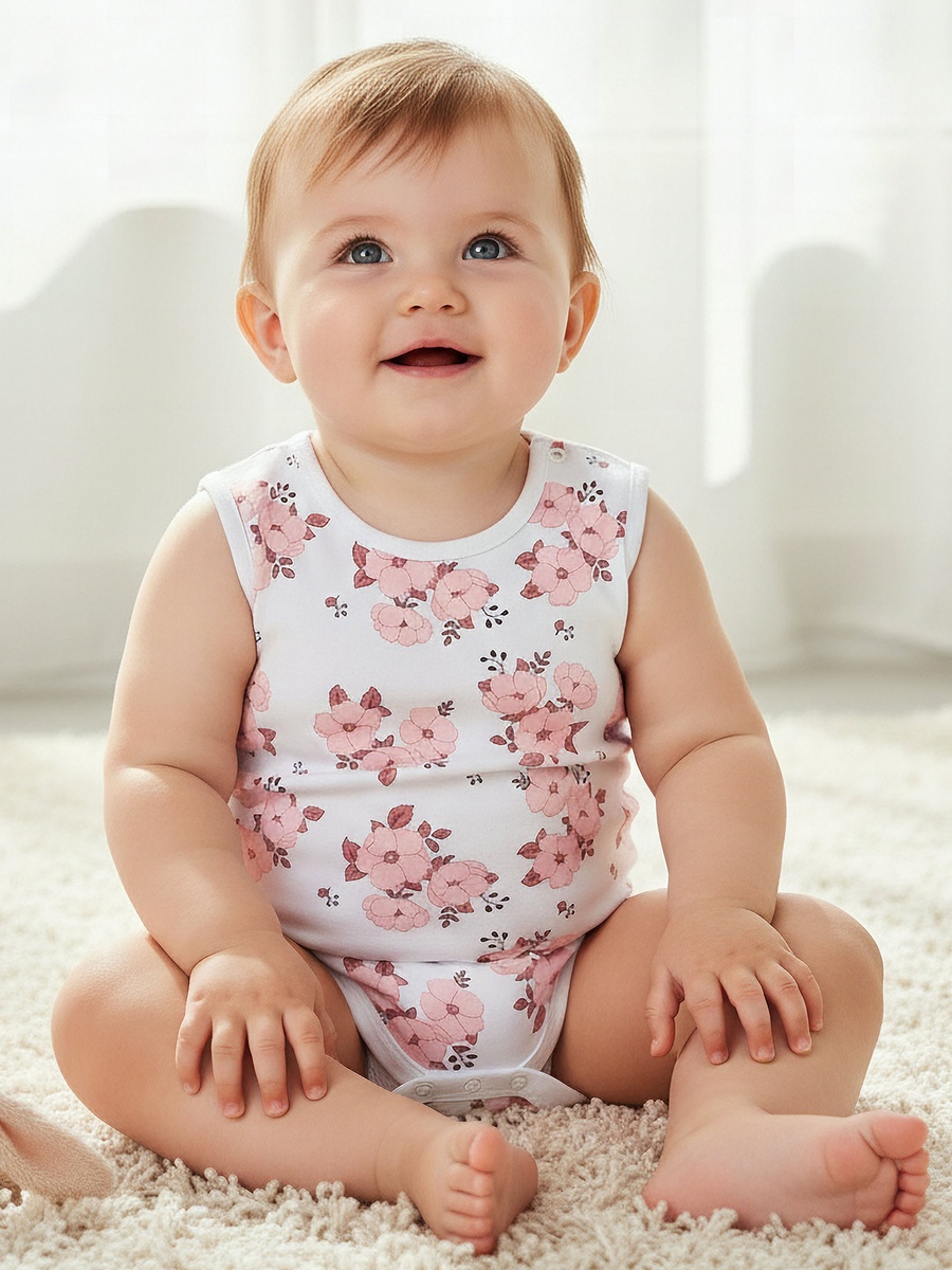 Pack of 7 Cotton Sleeveless Bodysuit with Floral Print