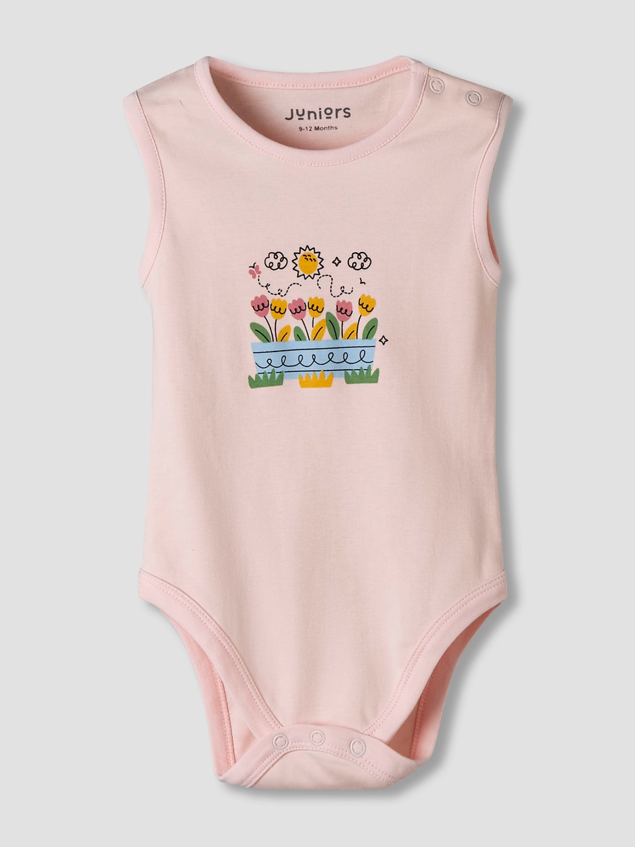 Pack of 7 Cotton Sleeveless Bodysuit with Floral Print