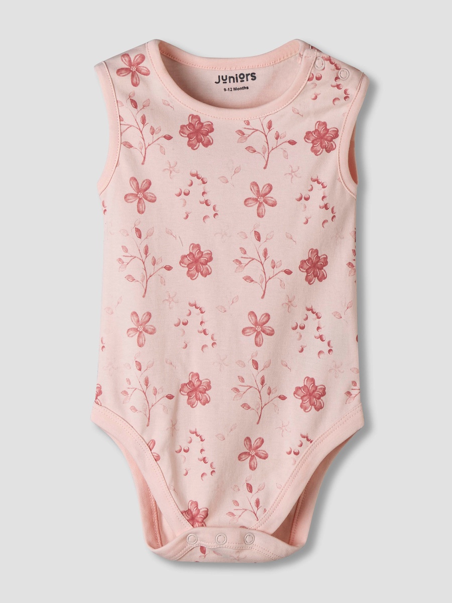 Pack of 7 Cotton Sleeveless Bodysuit with Floral Print