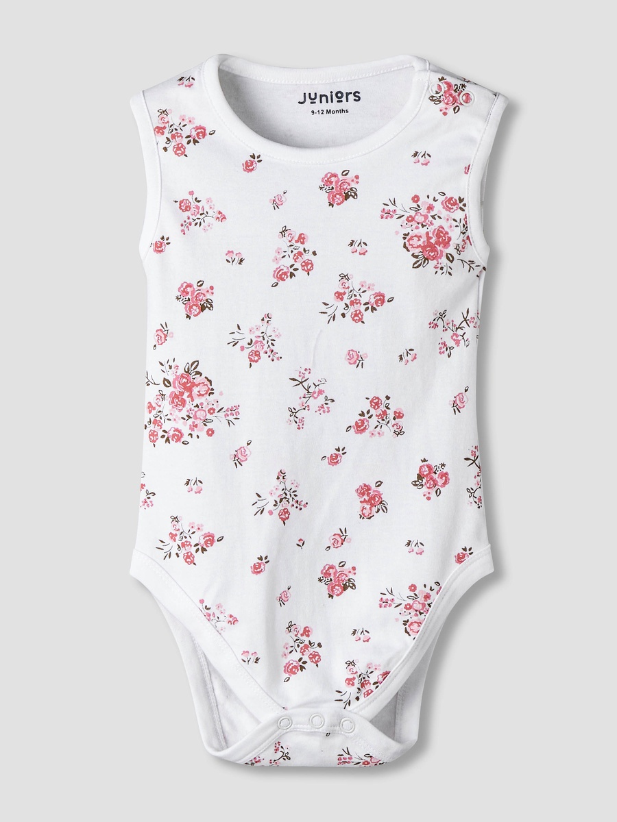 Pack of 7 Cotton Sleeveless Bodysuit with Floral Print
