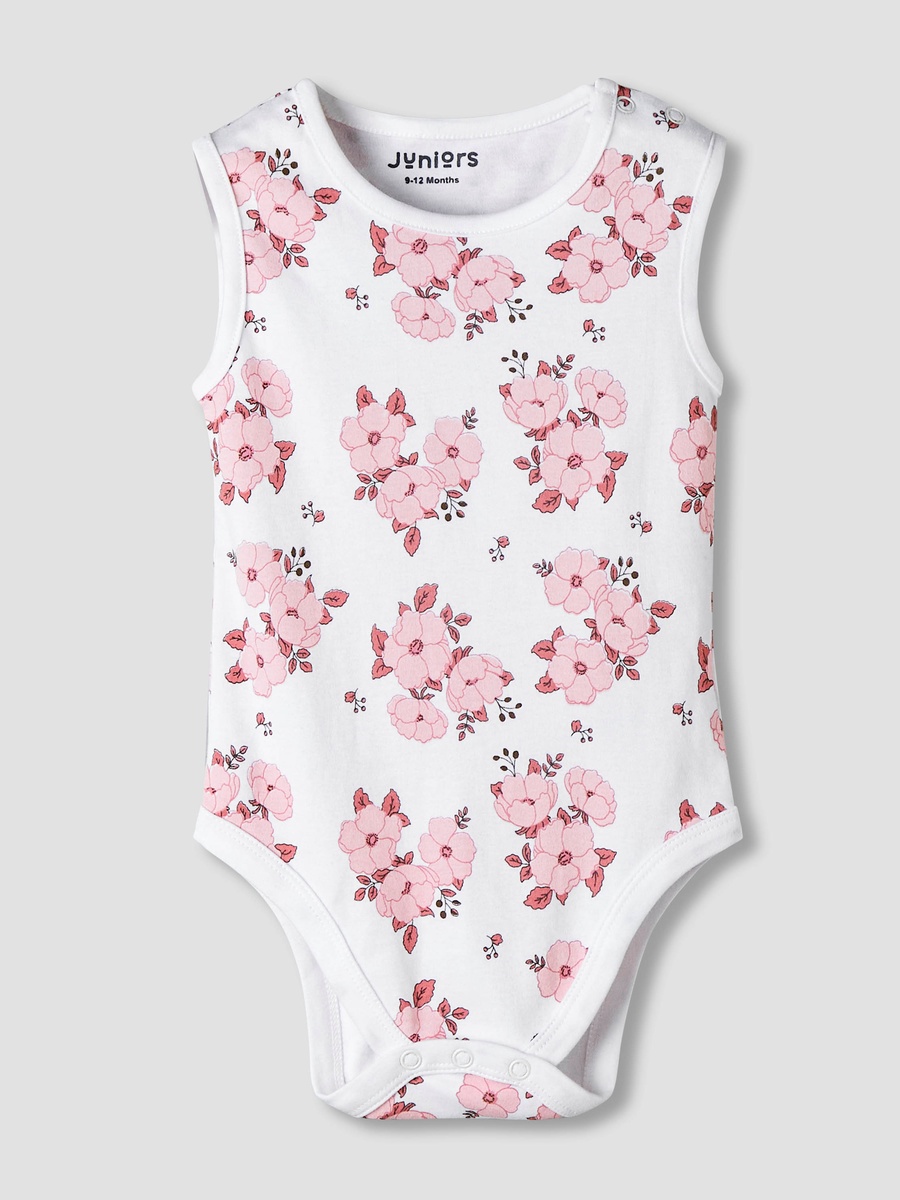 Pack of 7 Cotton Sleeveless Bodysuit with Floral Print