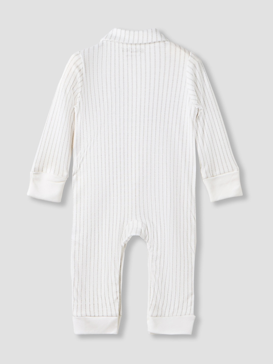 Striped Waistcoat Overlay Sleepsuit with Long Sleeves
