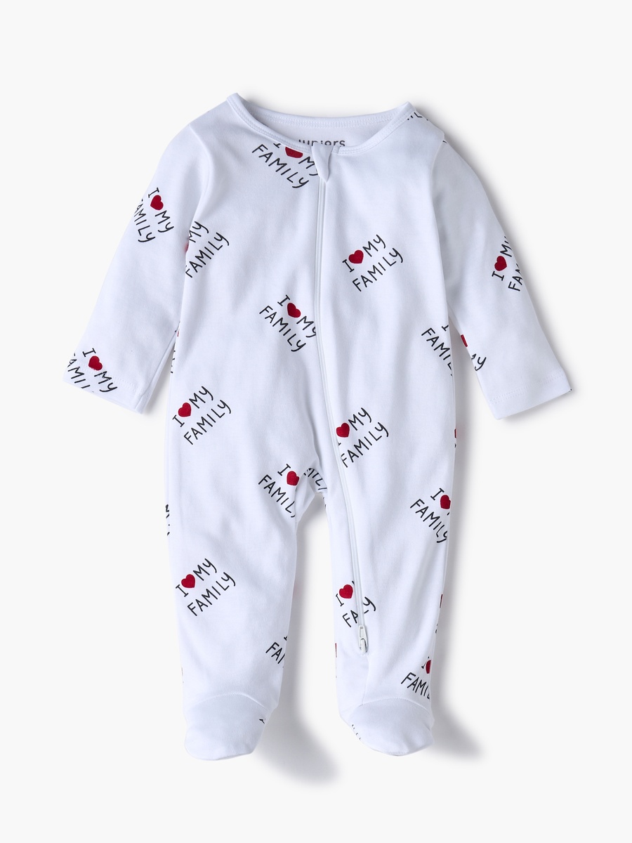 Printed Sleepsuit with Long Sleeves and Zip Closure