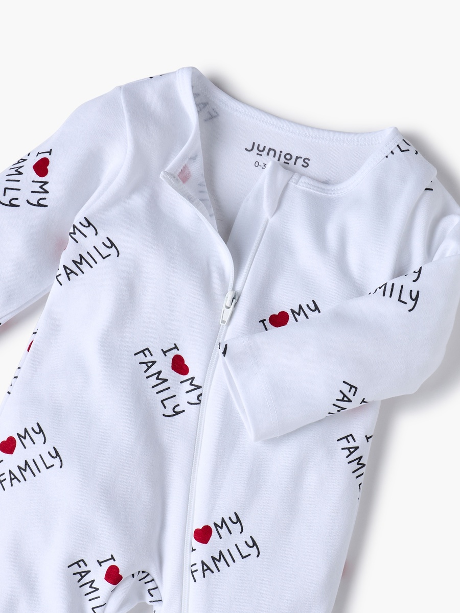 Printed Sleepsuit with Long Sleeves and Zip Closure