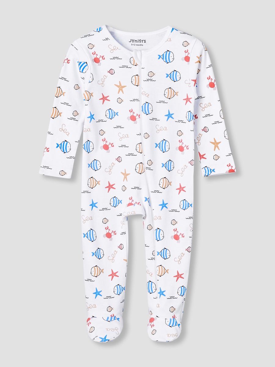 Cotton Round Neck Long Sleeve Sleepsuit with Zip Closure
