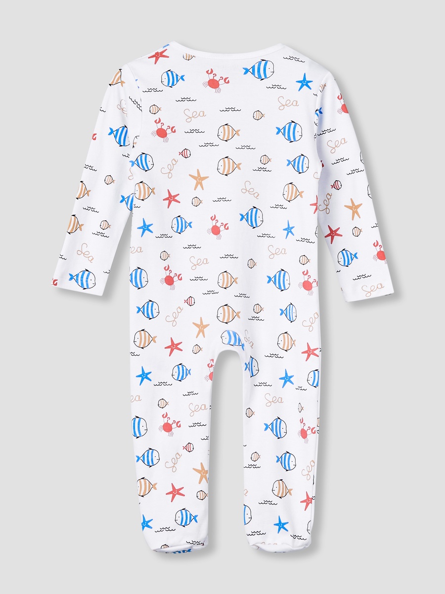 Cotton Round Neck Long Sleeve Sleepsuit with Zip Closure
