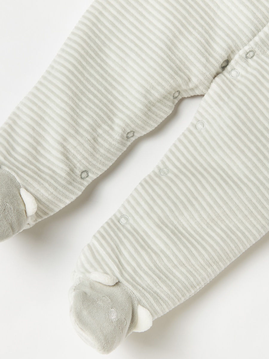 Striped Closed Feet Sleepsuit with Long Sleeves