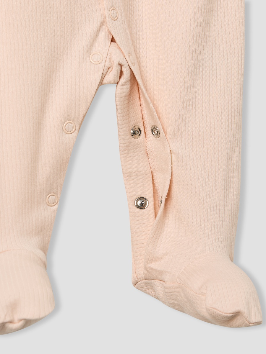 Round Neck Sleepsuit with Snap Button Closure and Long Sleeves - Set of 2