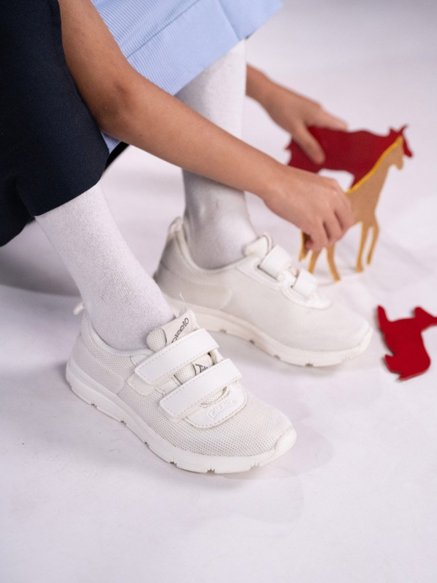 White Velcro School Shoes for Kids PU Canvas