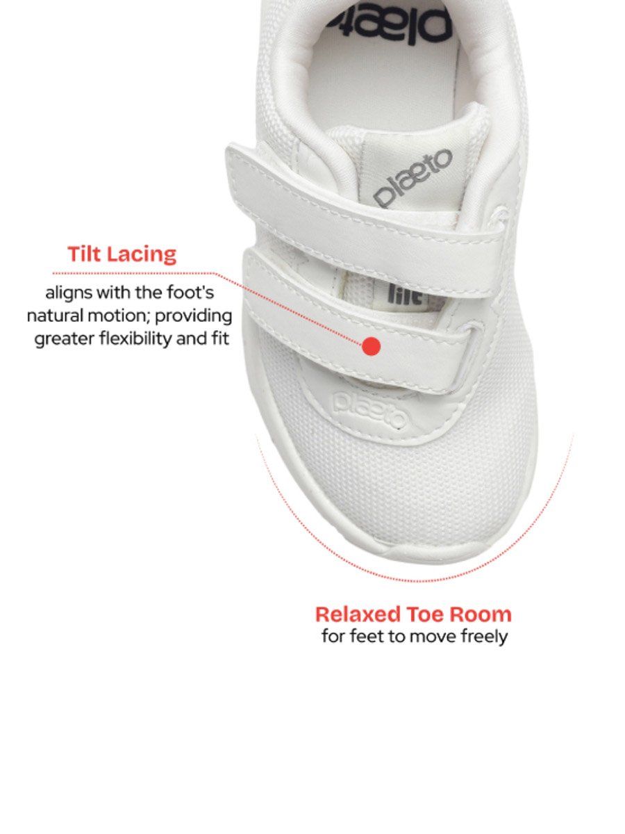 White Velcro School Shoes for Kids PU Canvas