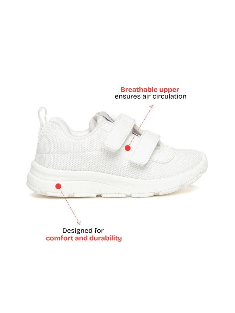 White Velcro School Shoes for Kids PU Canvas