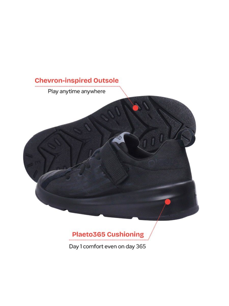 Nova Black Casual School Shoes for Kids - Hook and Loop Fastening