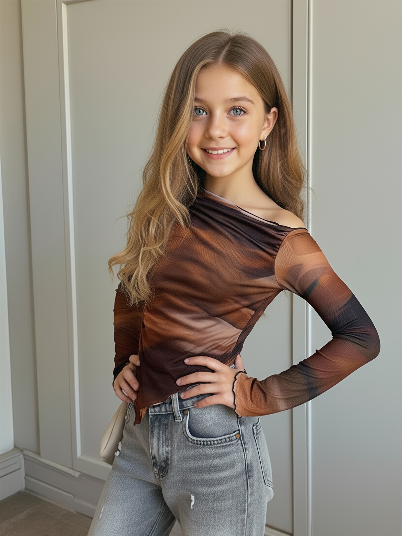 Girls One-Shoulder Long-Sleeve Knit Top