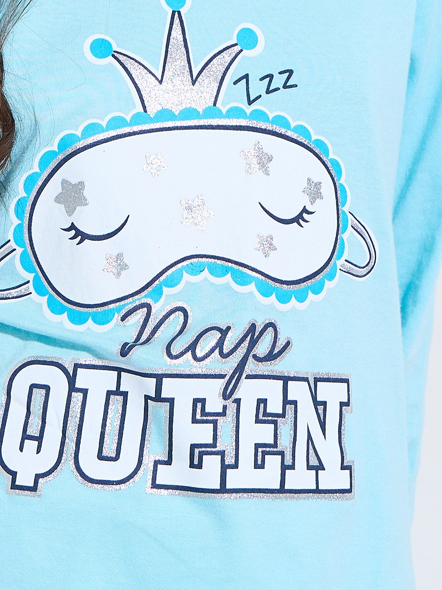 Teen Girls Blue Graphic Print Sweatshirt and Cuffed Pants Pyjama Set