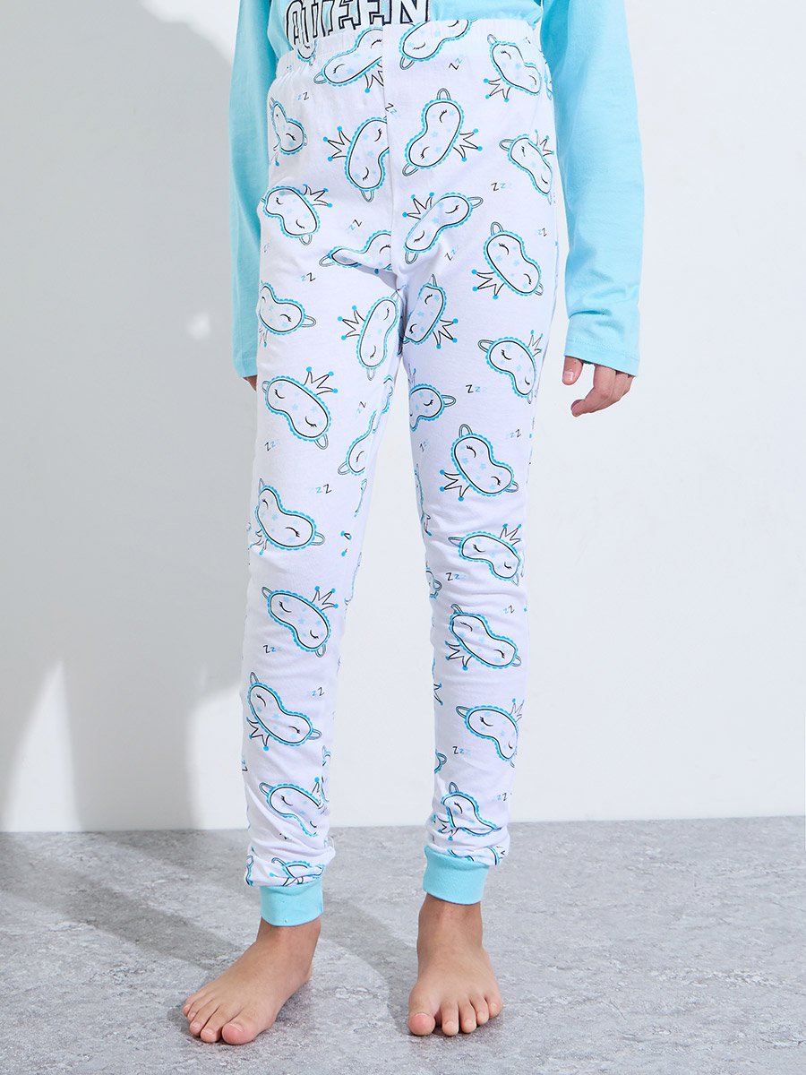 Teen Girls Blue Graphic Print Sweatshirt and Cuffed Pants Pyjama Set