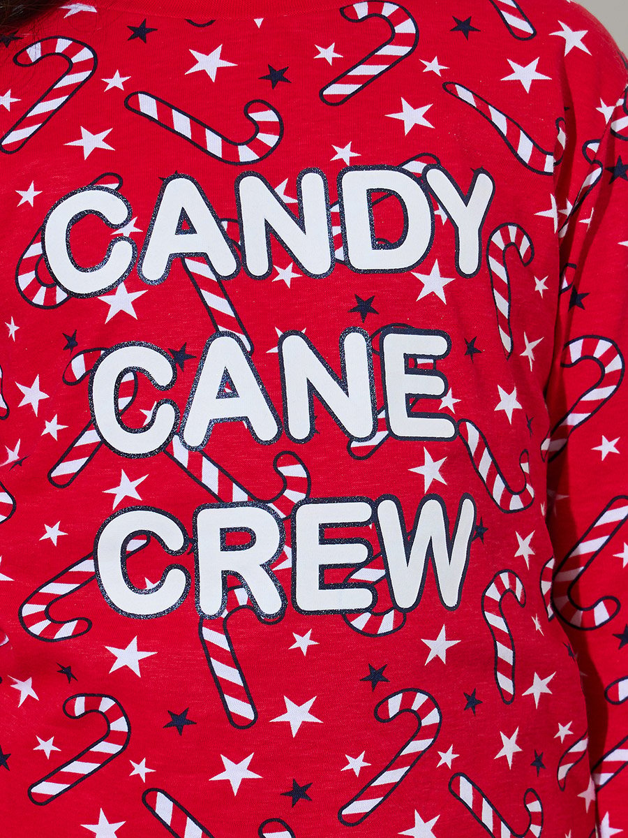 Girls Red All Over Print Sweatshirt and Cuffed Pants Pyjama Set