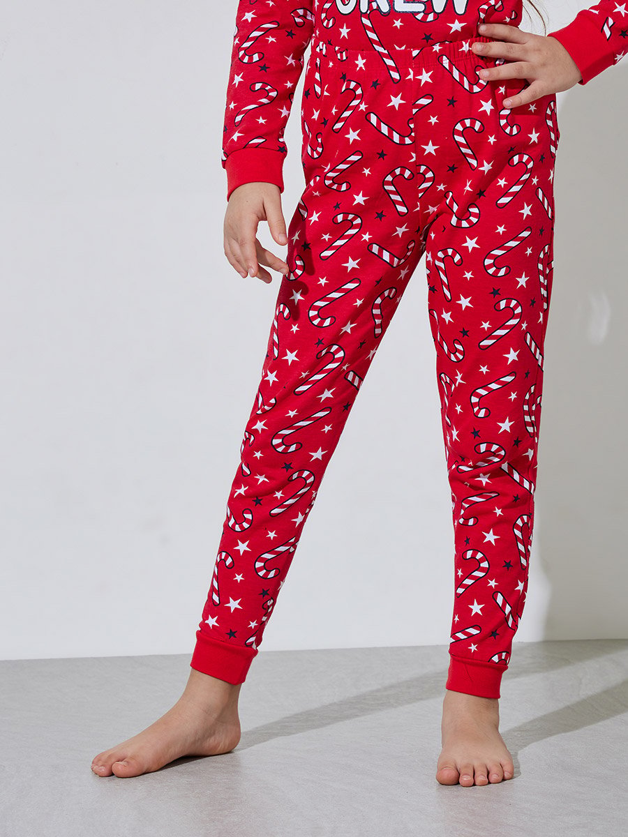 Girls Red All Over Print Sweatshirt and Cuffed Pants Pyjama Set