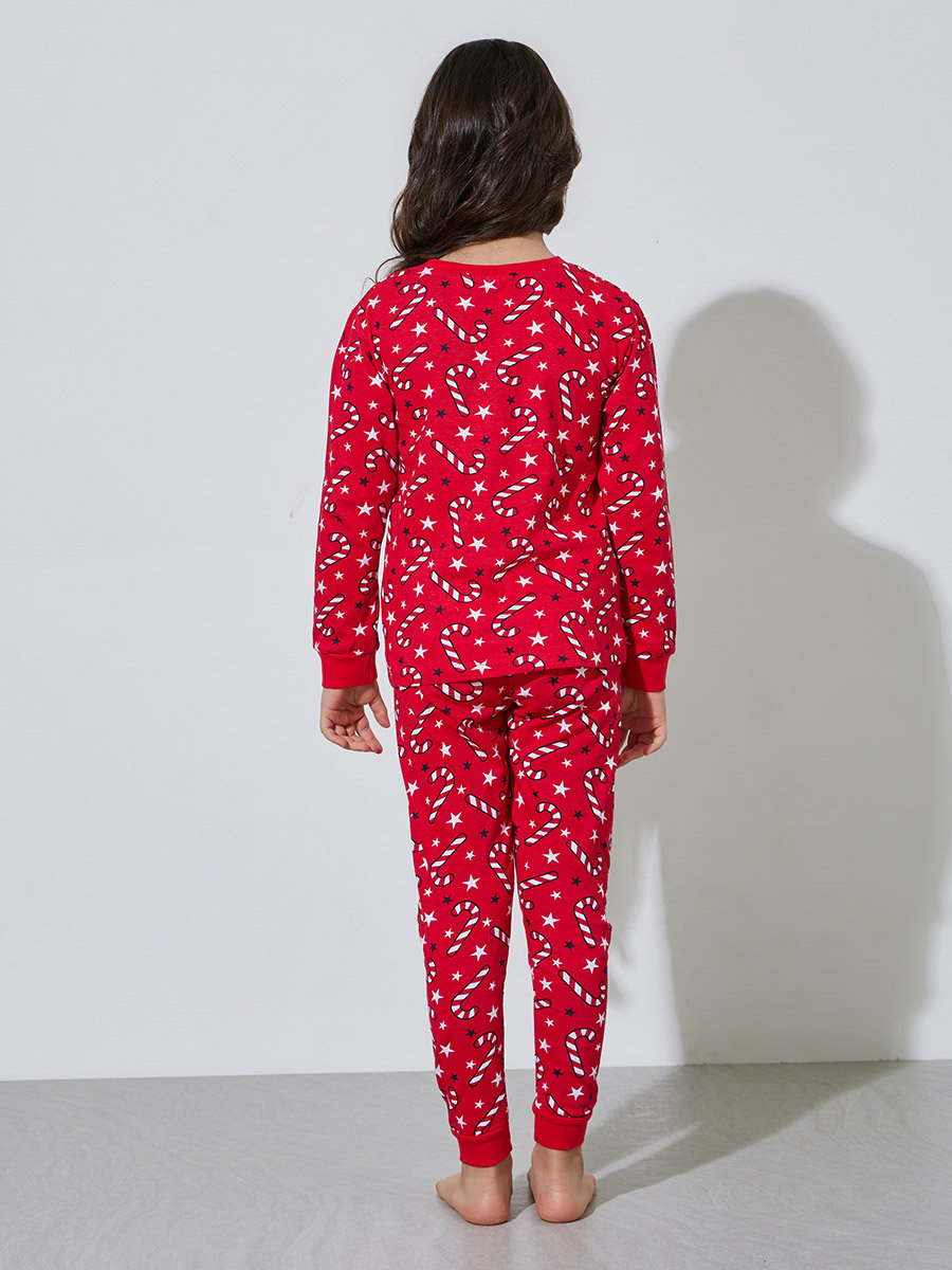 Girls Red All Over Print Sweatshirt and Cuffed Pants Pyjama Set