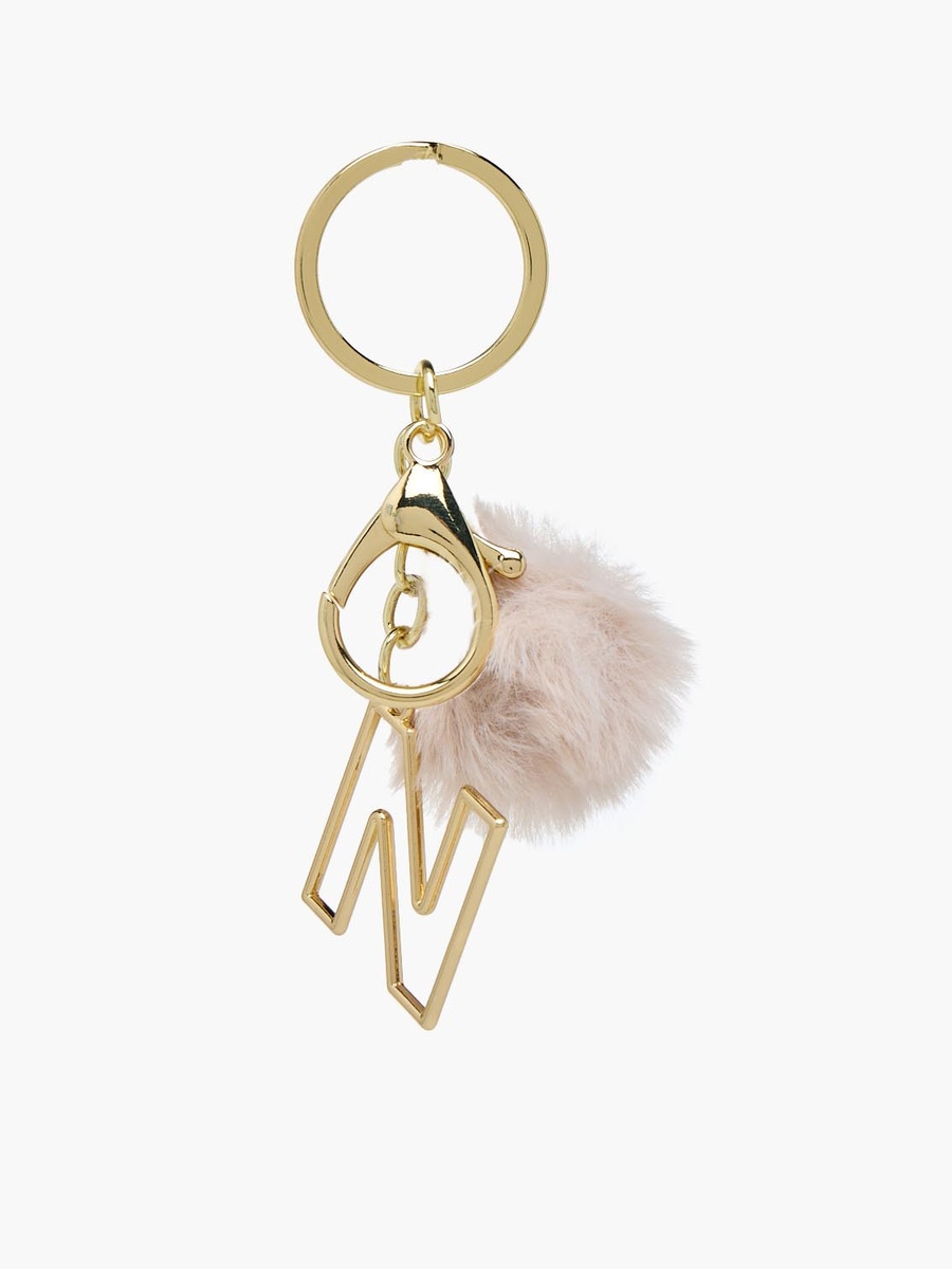 Keychain with Initial N Pom-Pom Accent