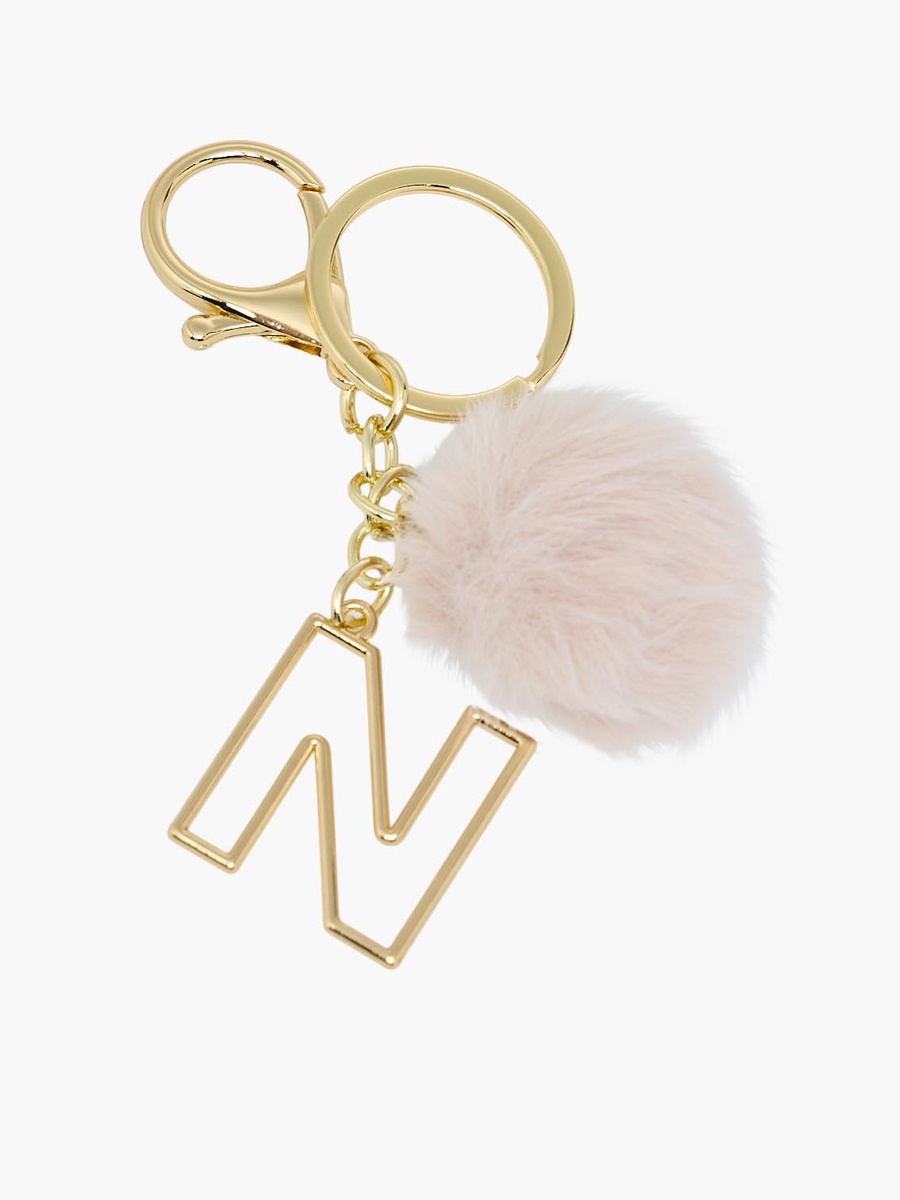 Keychain with Initial N Pom-Pom Accent
