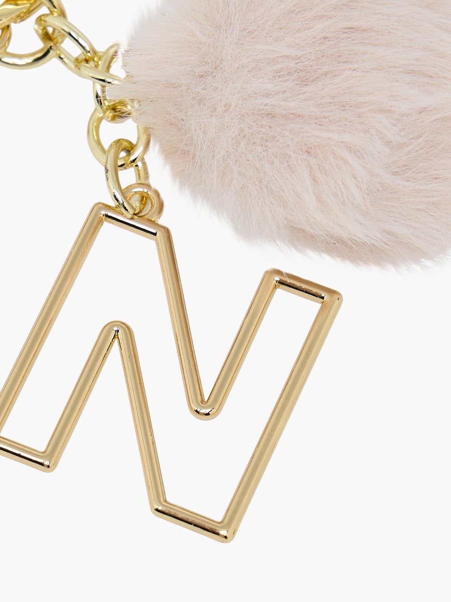 Keychain with Initial N Pom-Pom Accent