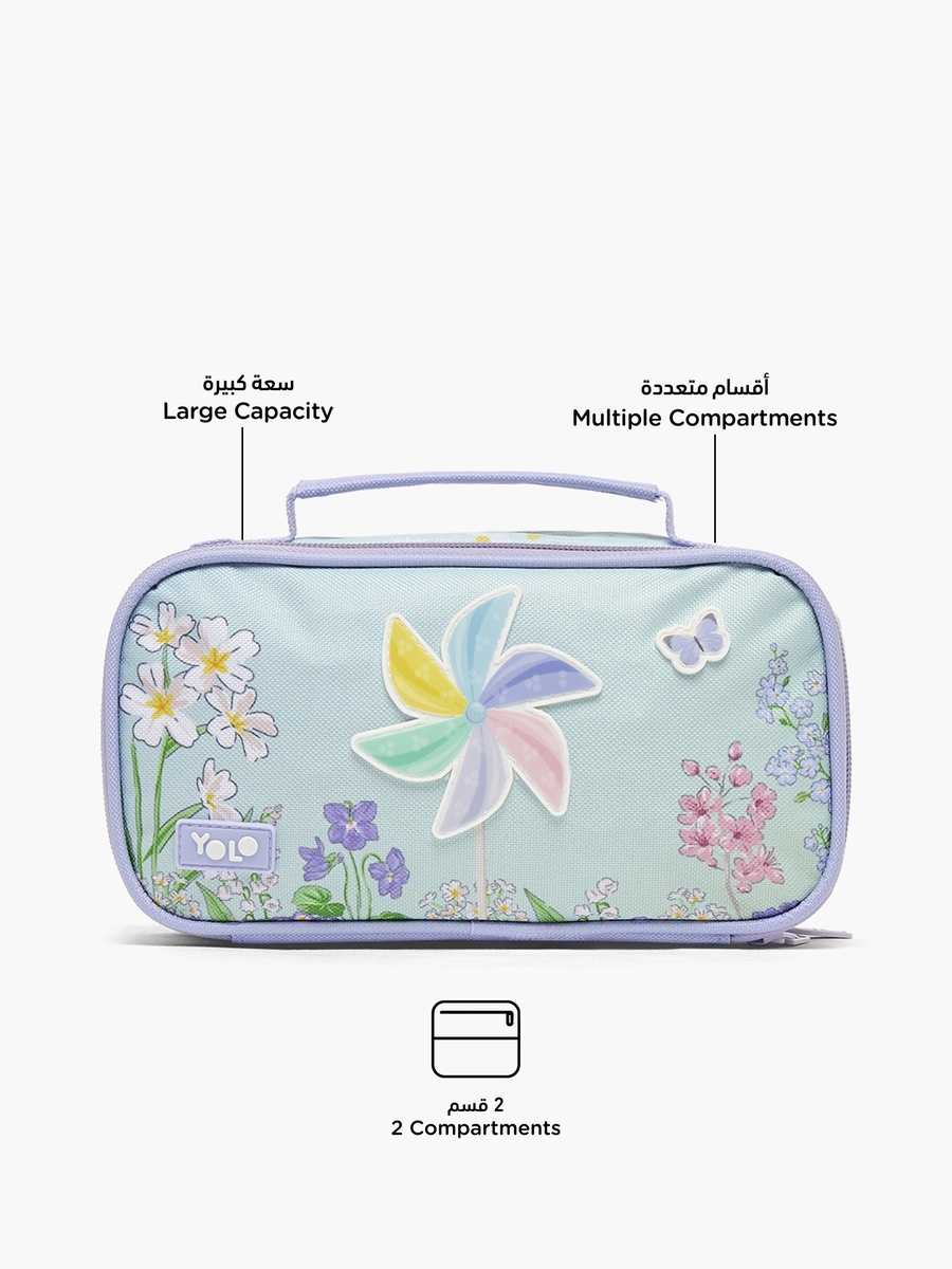 Floral Print Pencil Pouch with 2 Compartments