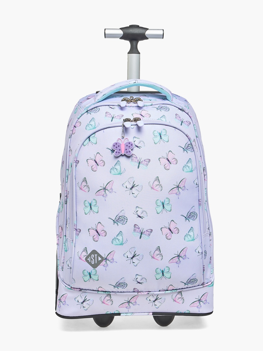 Butterfly Print Trolley Bag with Retractable Handle - 18 inches