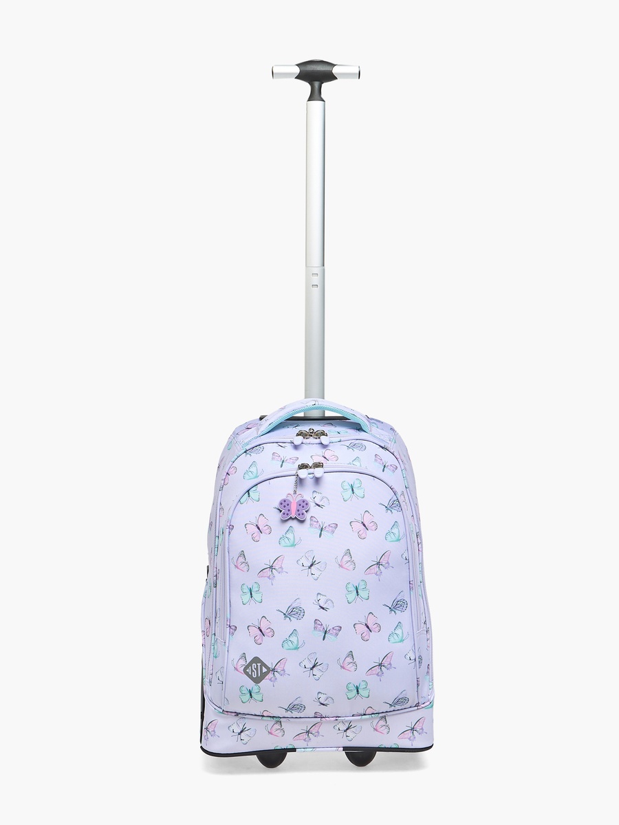 Butterfly Print Trolley Bag with Retractable Handle - 18 inches