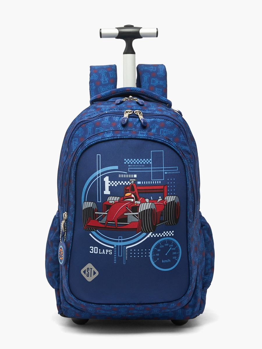 Racing Car Print Trolley Backpack with Retractable Handle - 18 inch