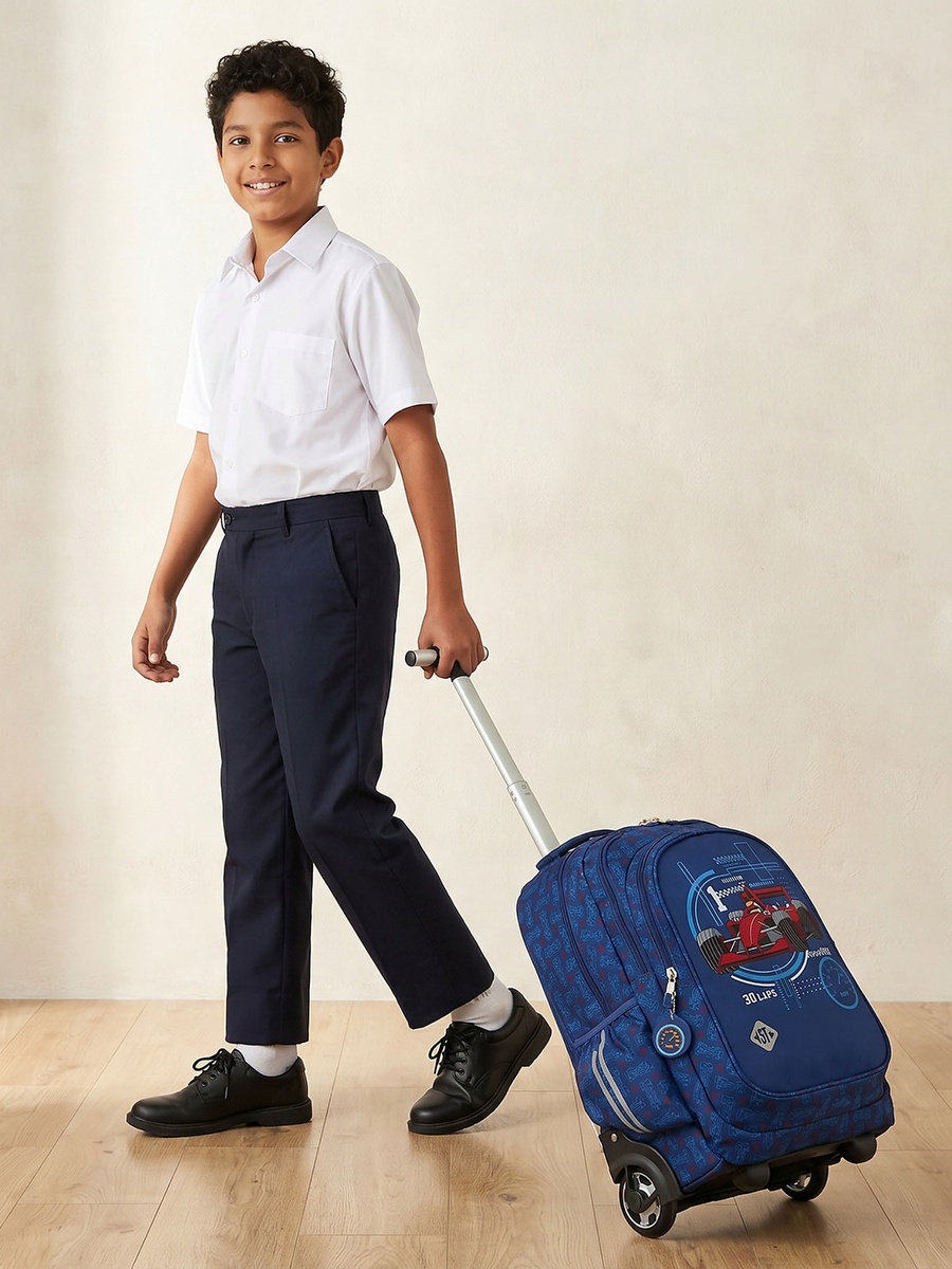 Racing Car Print Trolley Backpack with Retractable Handle - 18 inch