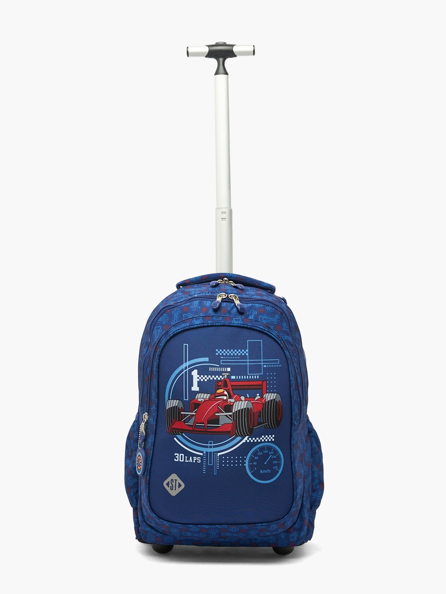 Racing Car Print Trolley Backpack with Retractable Handle - 18 inch
