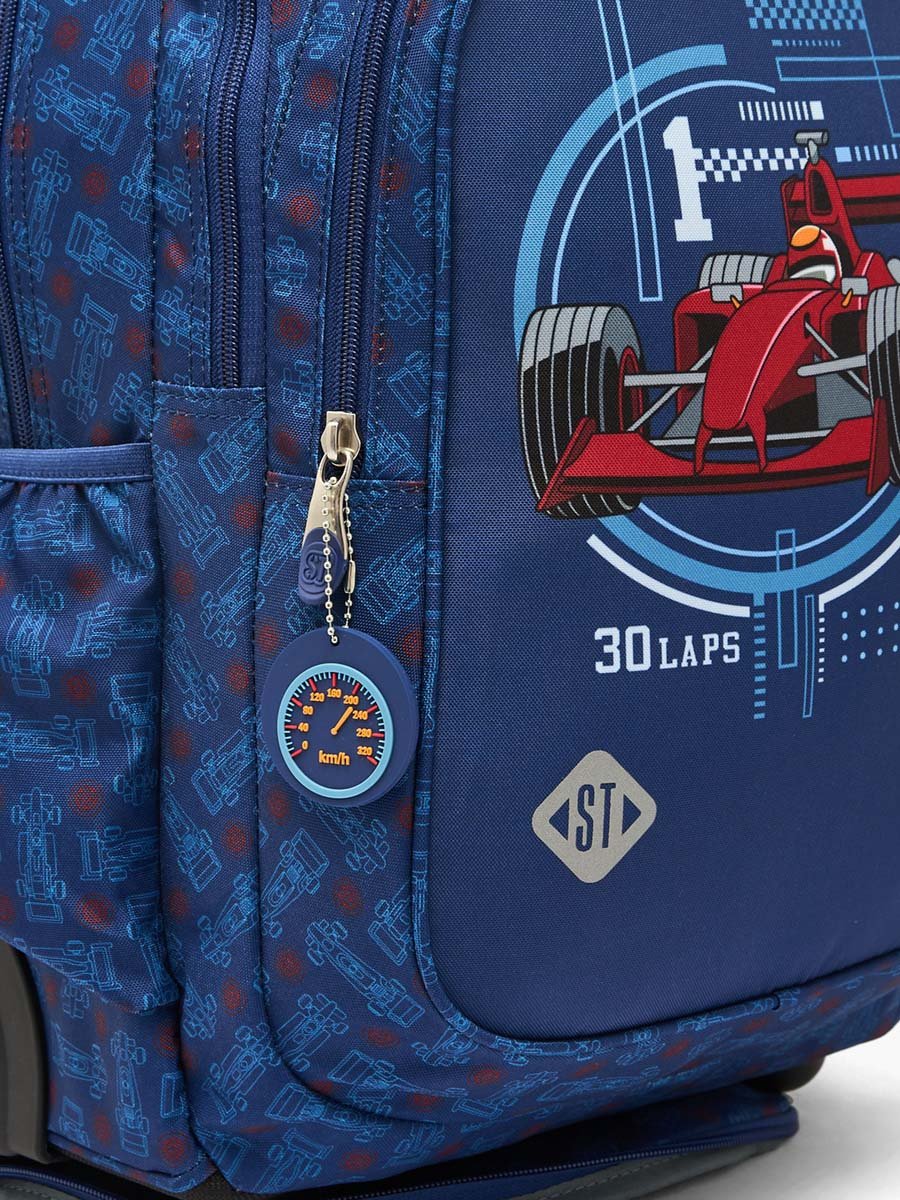 Racing Car Print Trolley Backpack with Retractable Handle - 18 inch