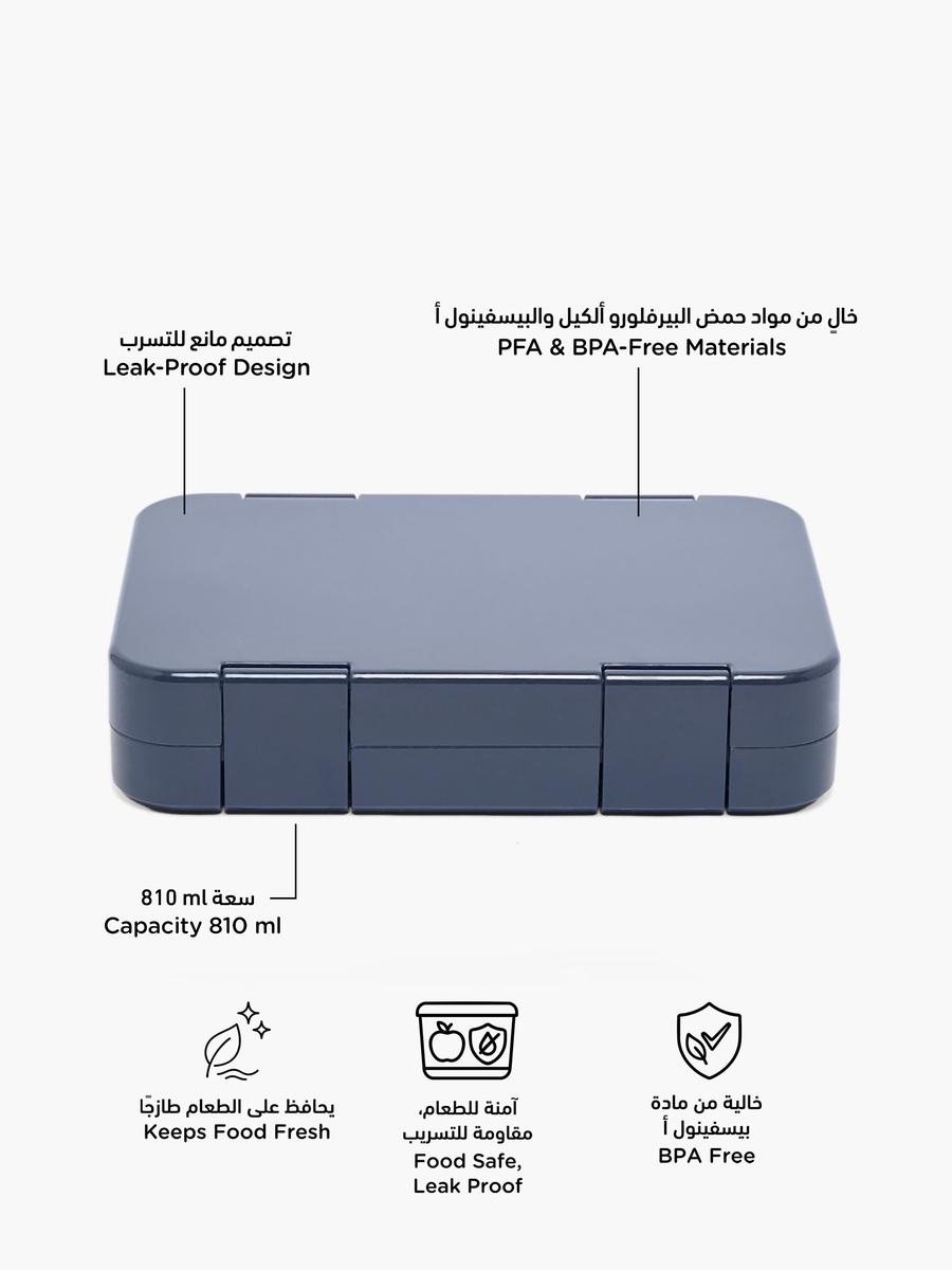 Solid Lunch Box with 6 Compartments - 810 ml