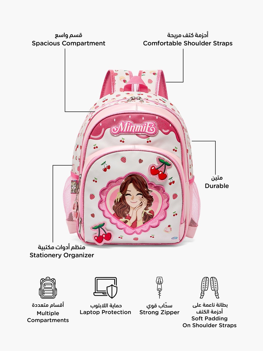 Cherry Print Backpack with Adjustable Shoulder Straps - 16 inches
