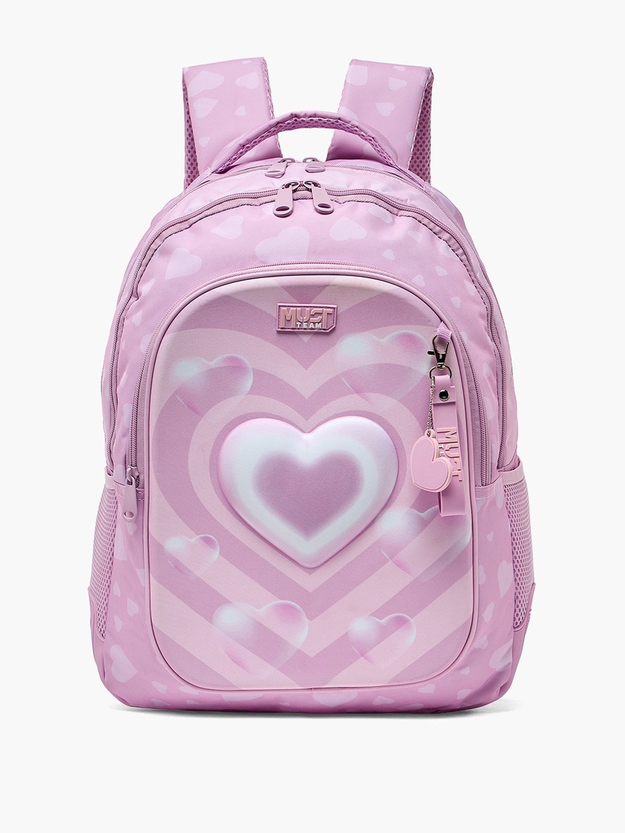 Heart Print Backpack with Padded Shoulder Straps - 17 inches