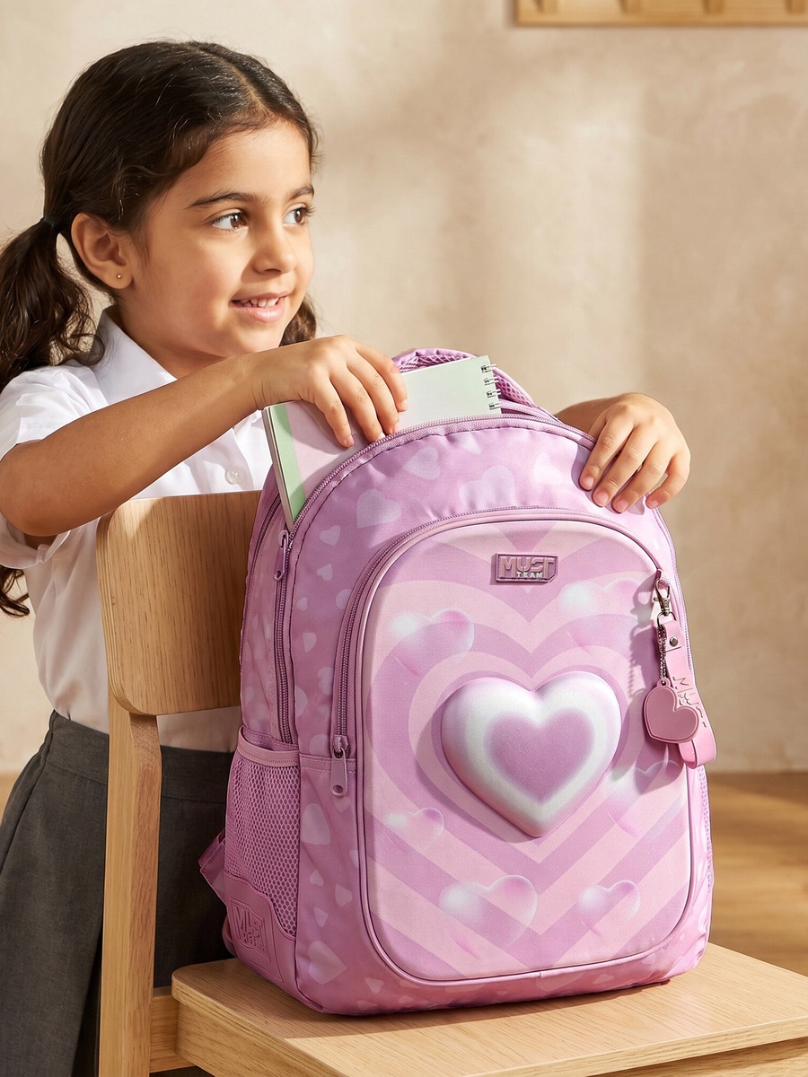 Heart Print Backpack with Padded Shoulder Straps - 17 inches