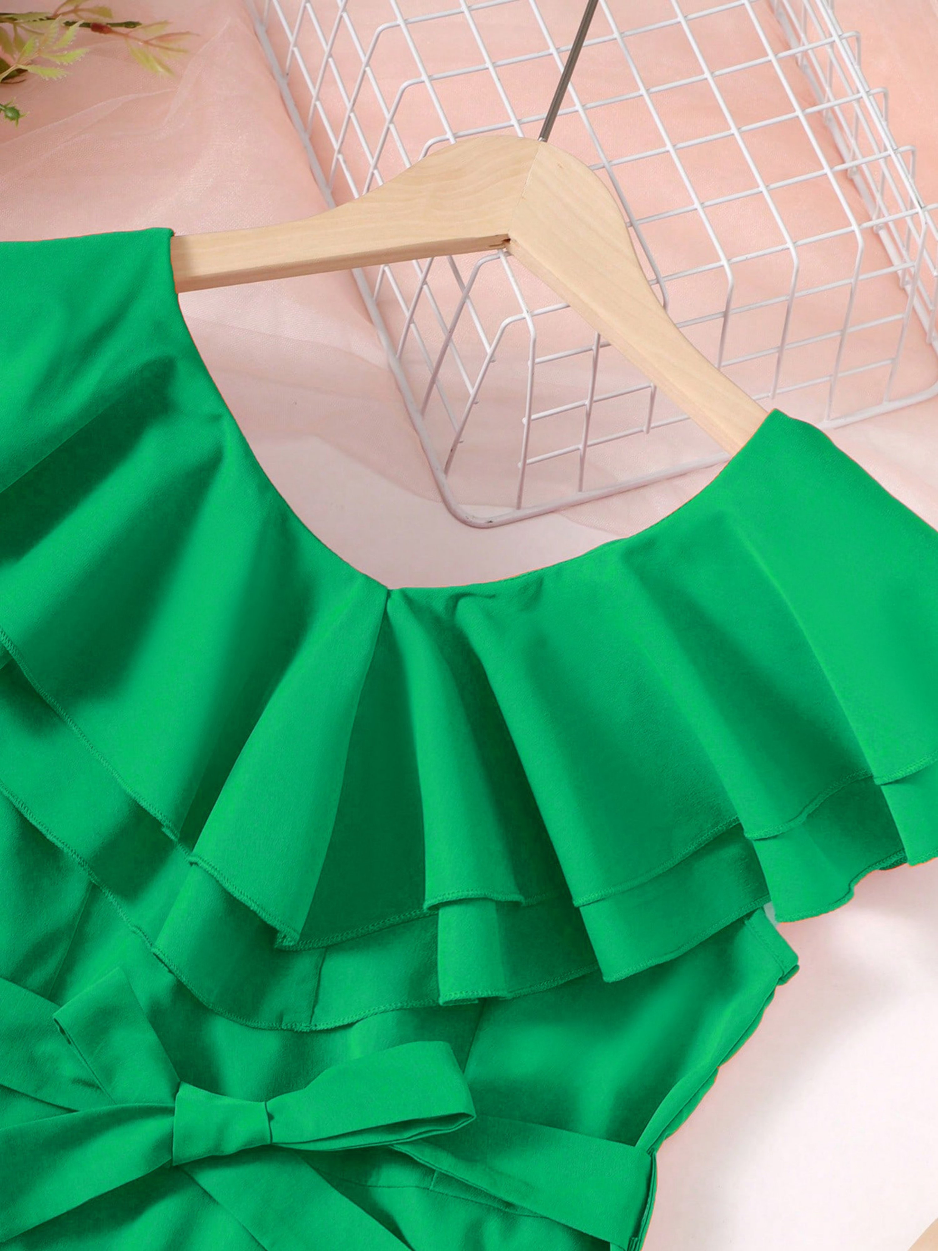 Emerald Green Sleeveless Ruffle Dress