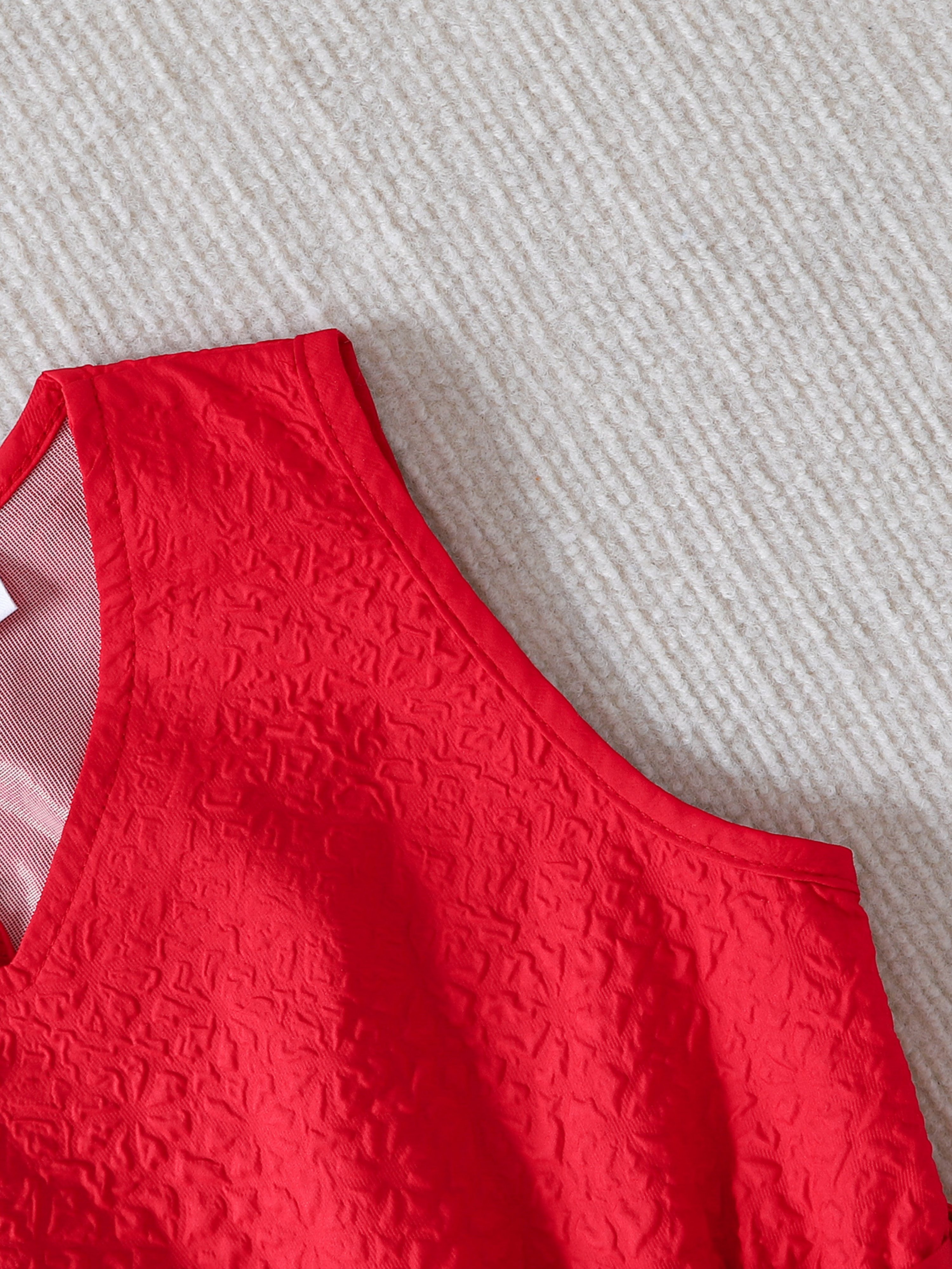 Red Jacquard Sleeveless Tulle Dress