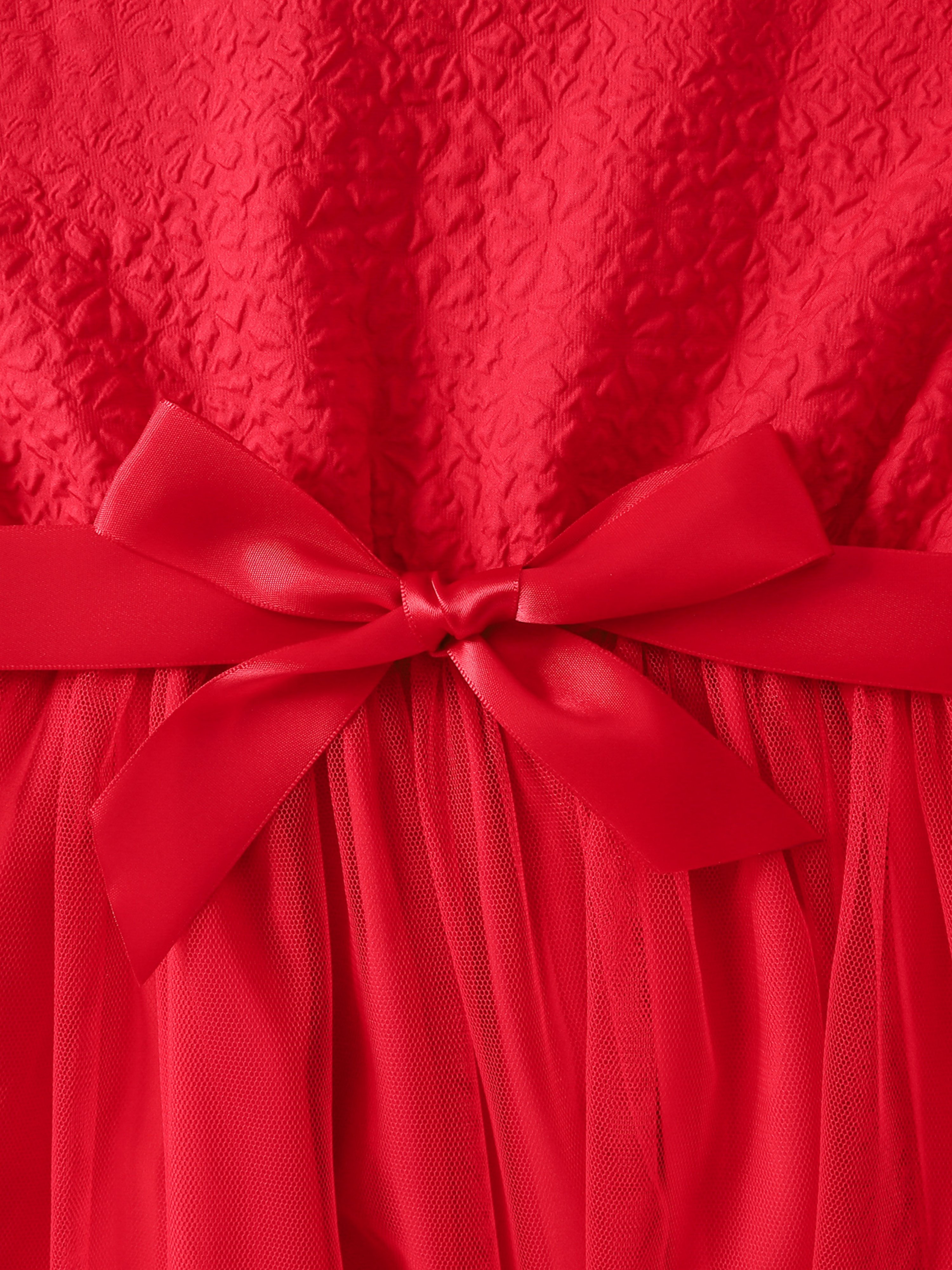 Red Jacquard Sleeveless Tulle Dress