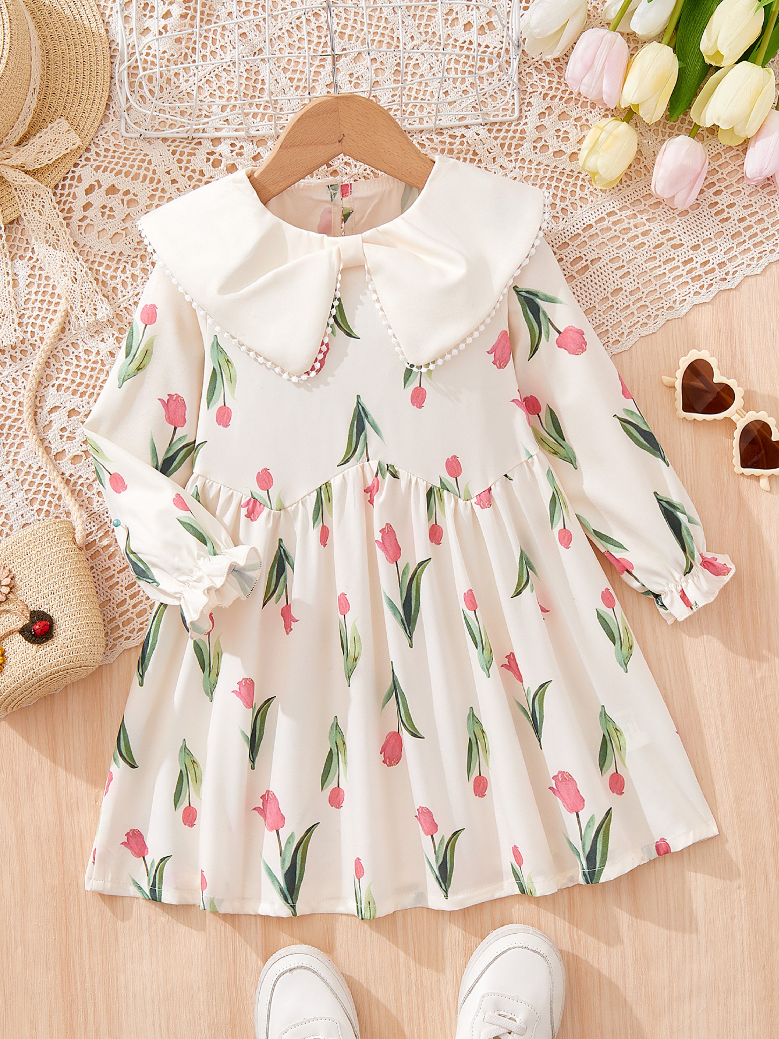 Off White Tulip Floral Print Casual Dress