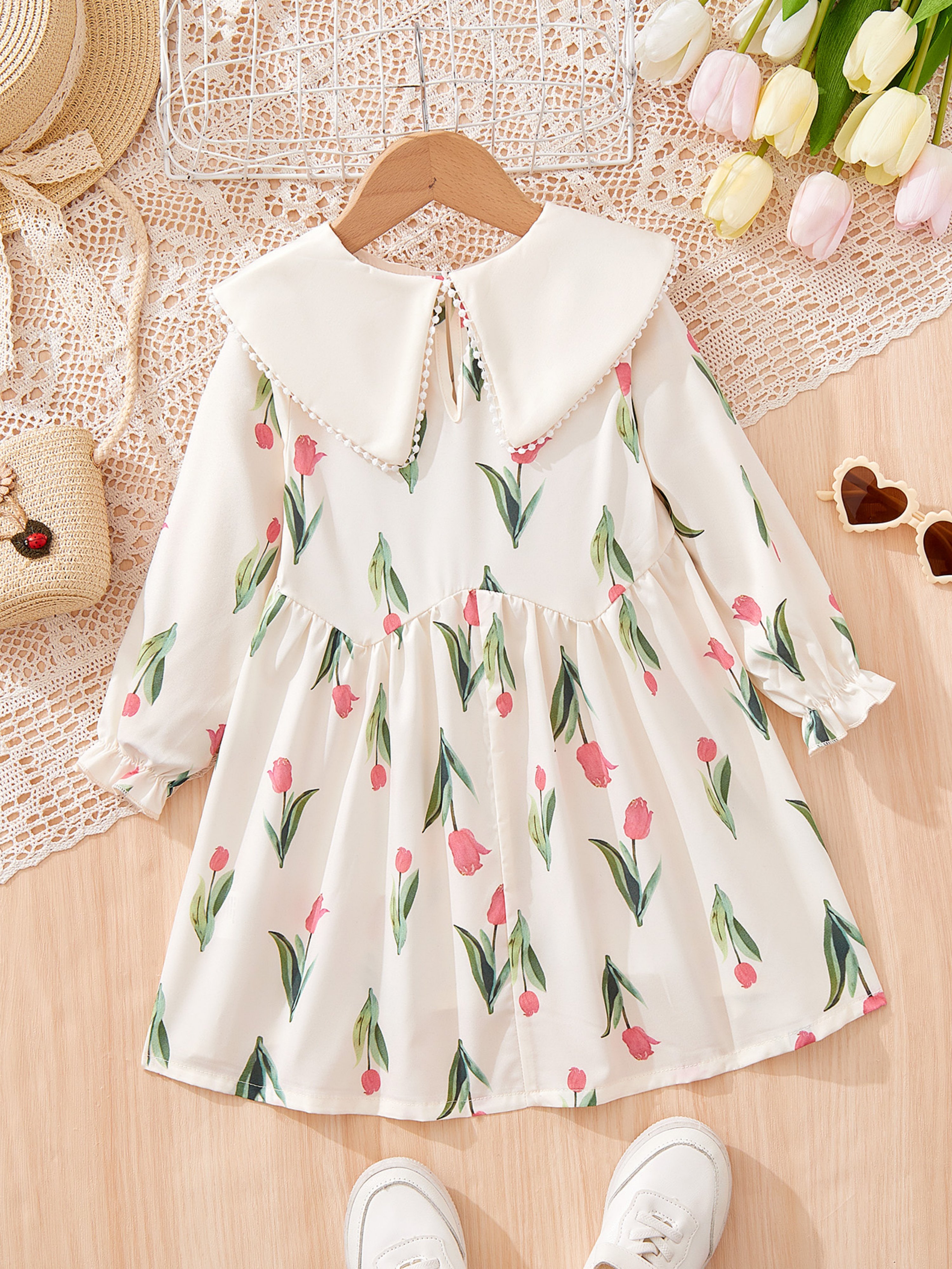 Off White Tulip Floral Print Casual Dress