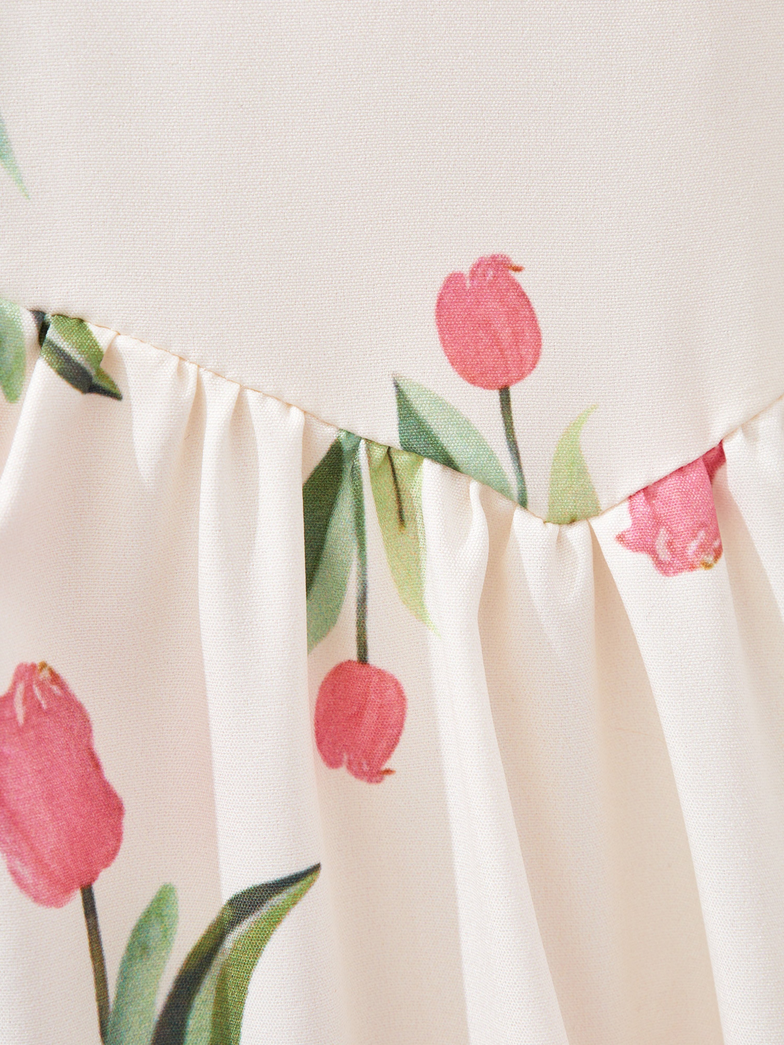 Off White Tulip Floral Print Casual Dress