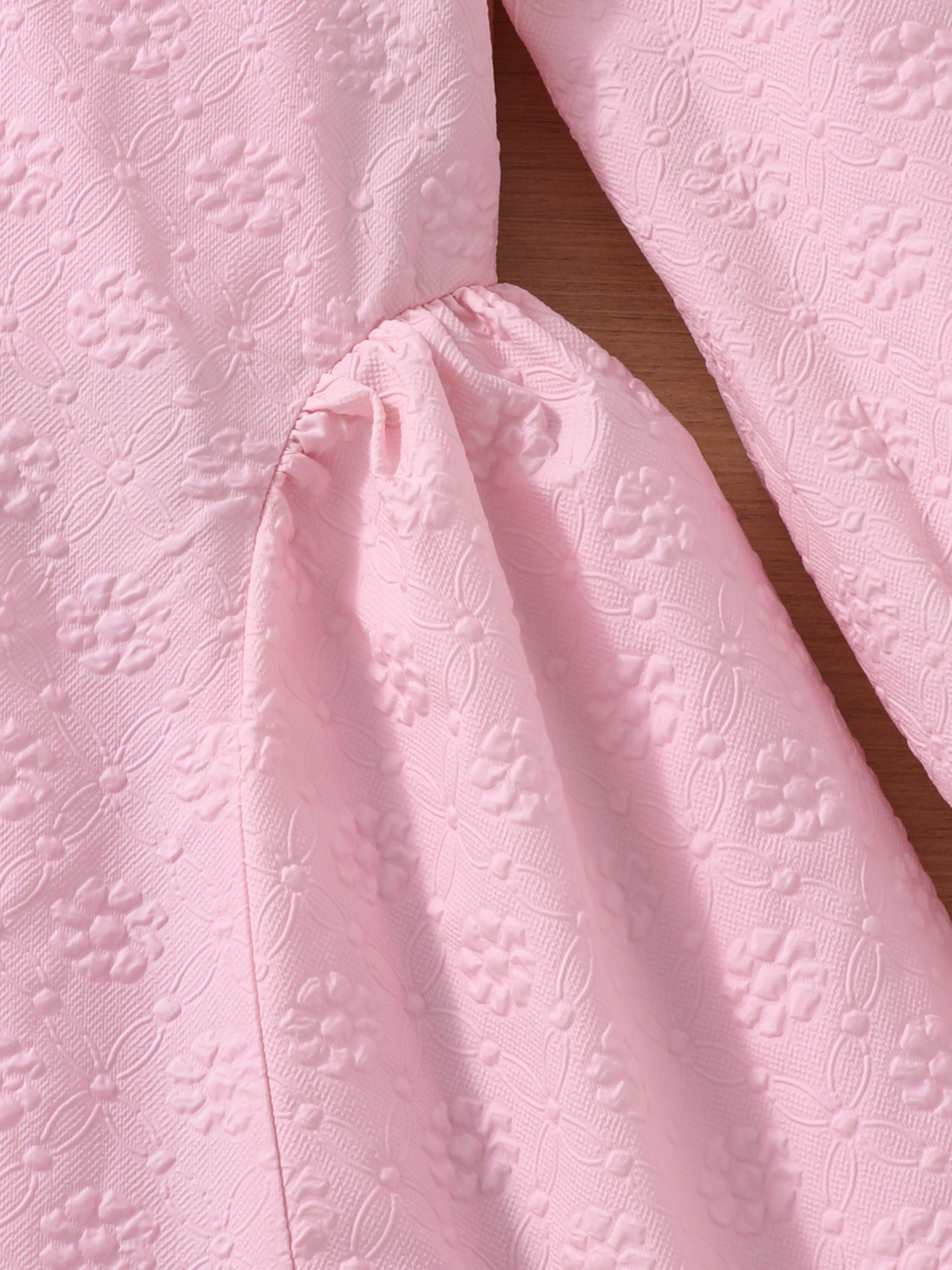 Pink Bow Decor Lapel Long Sleeve Dress