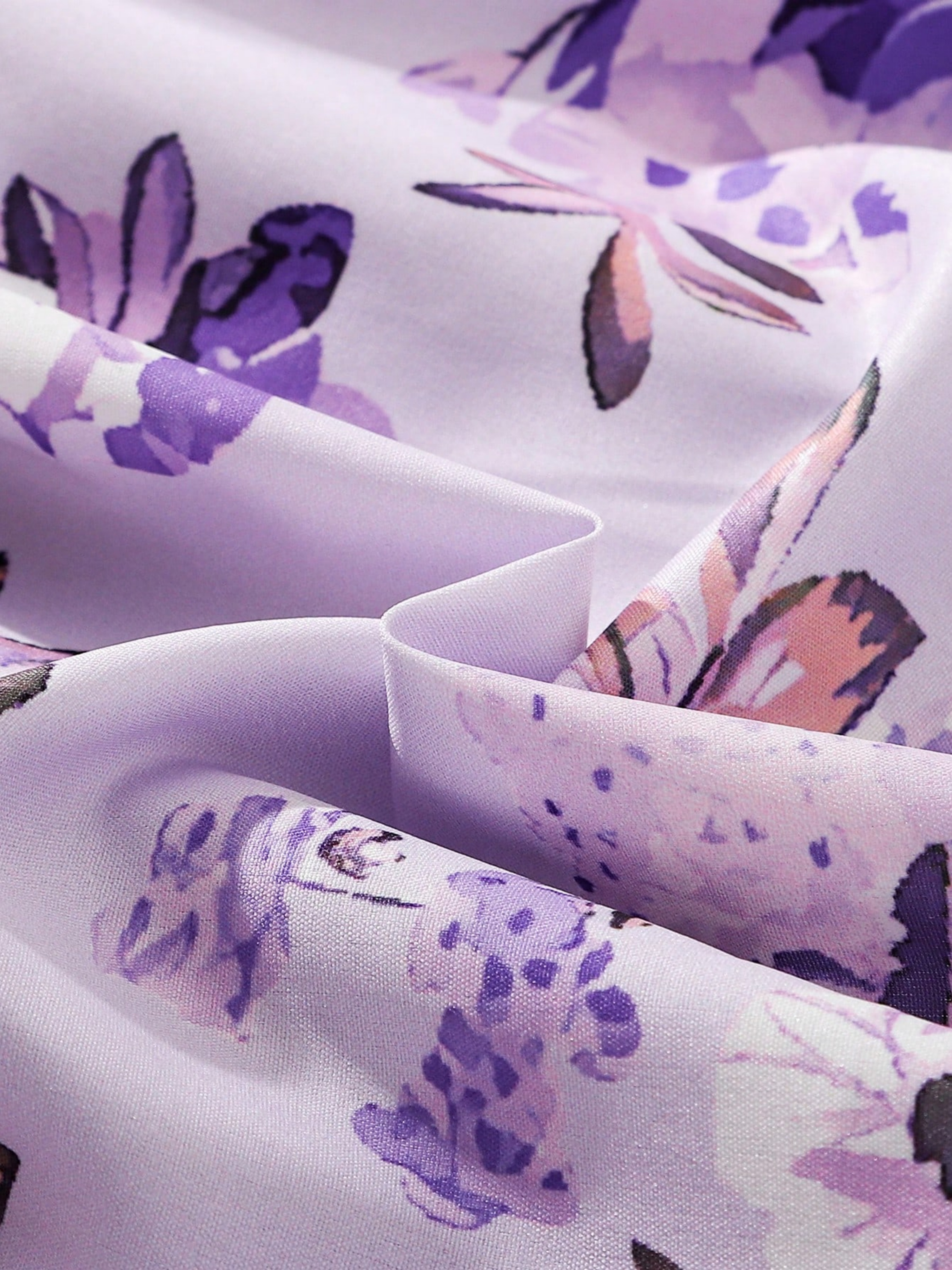 Purple Floral Print Spaghetti Strap Tulle Dress