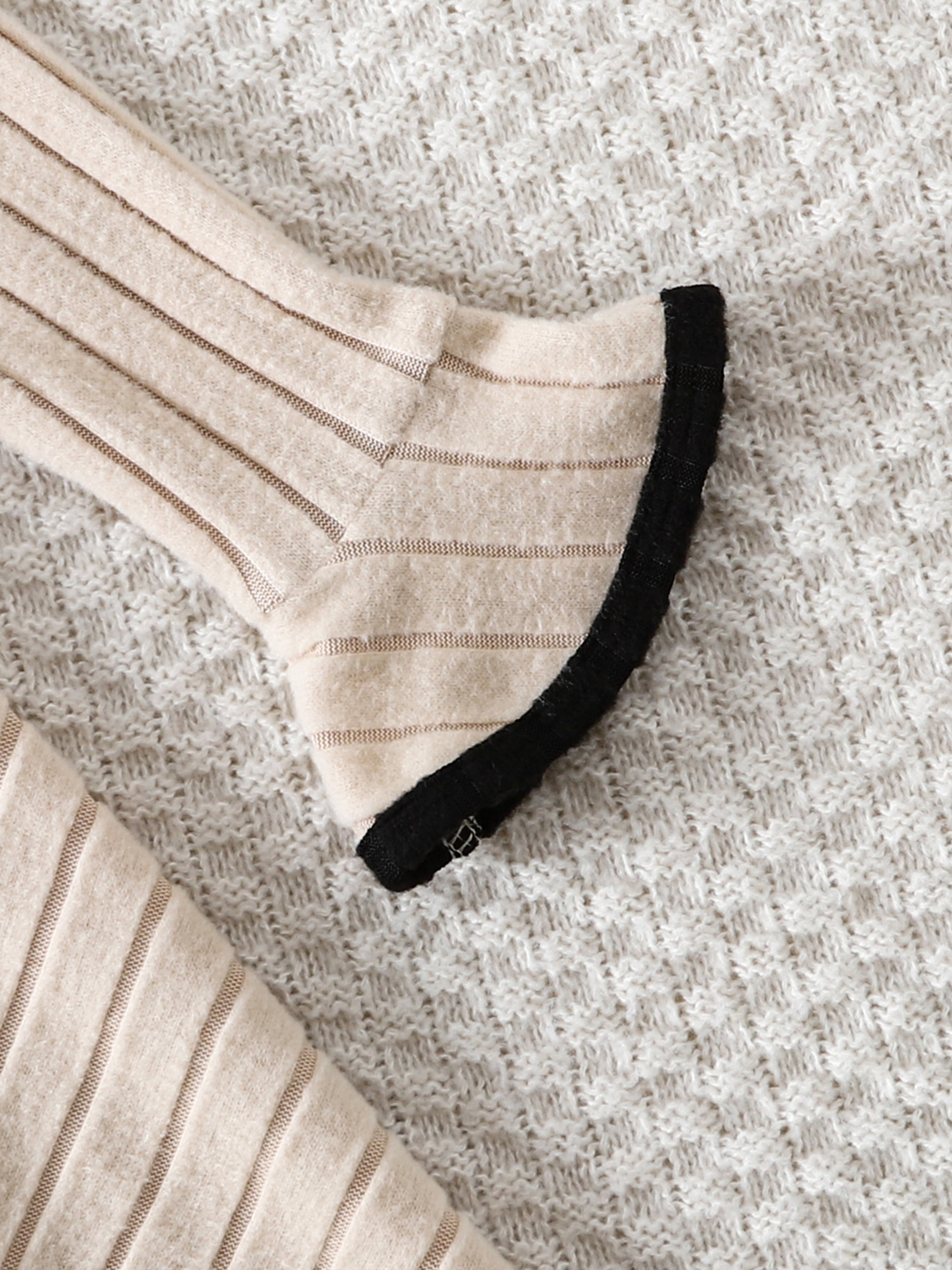 Cream Square Neck Flared Sleeve Knit Dress