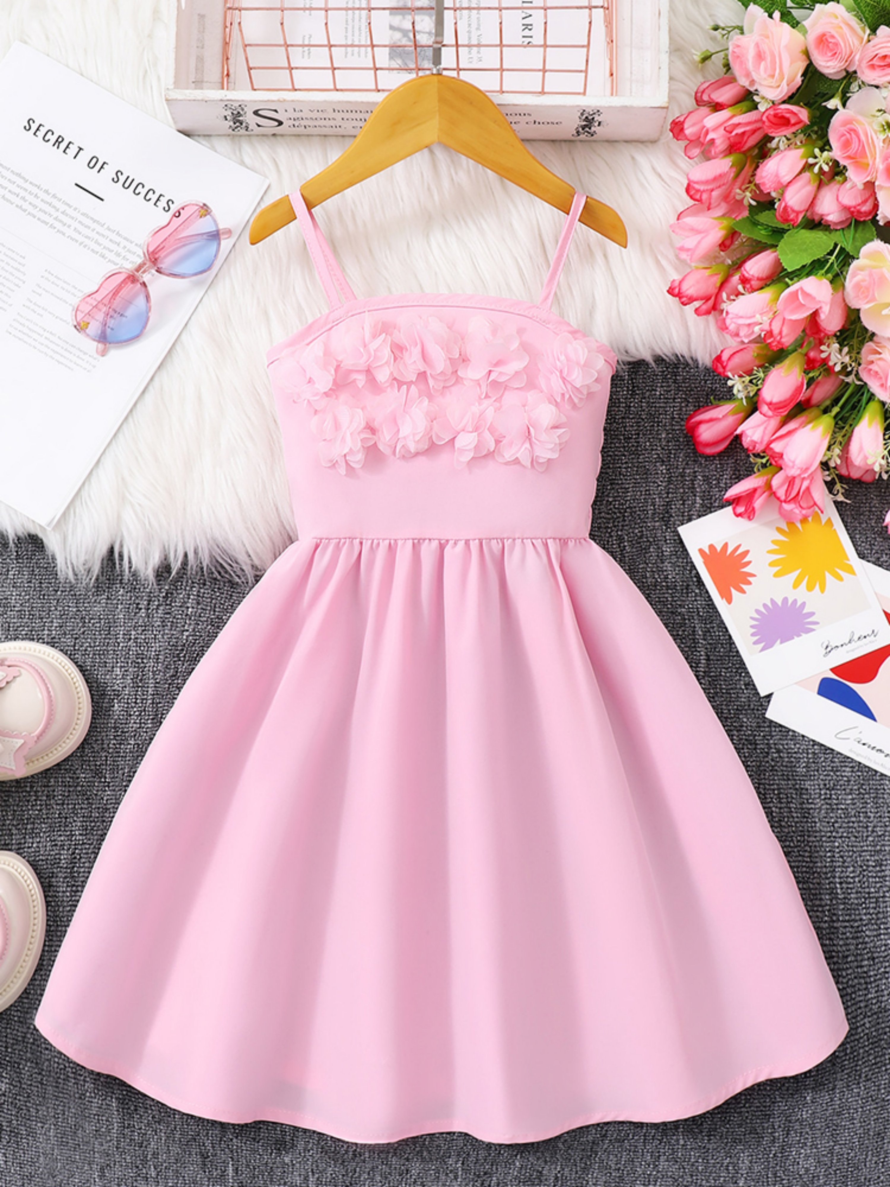 Pink Strappy Dress with Floral Appliques
