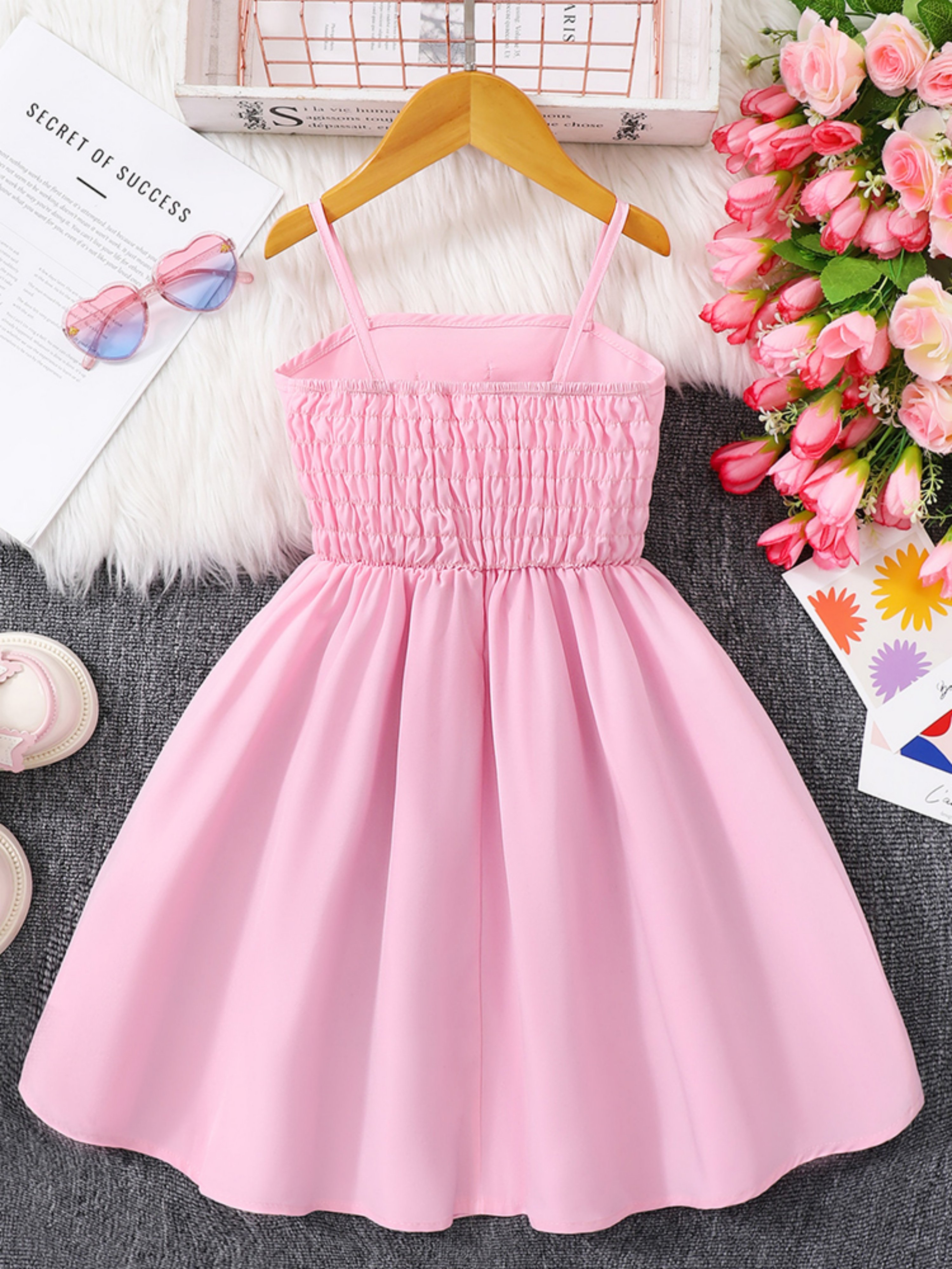 Pink Strappy Dress with Floral Appliques
