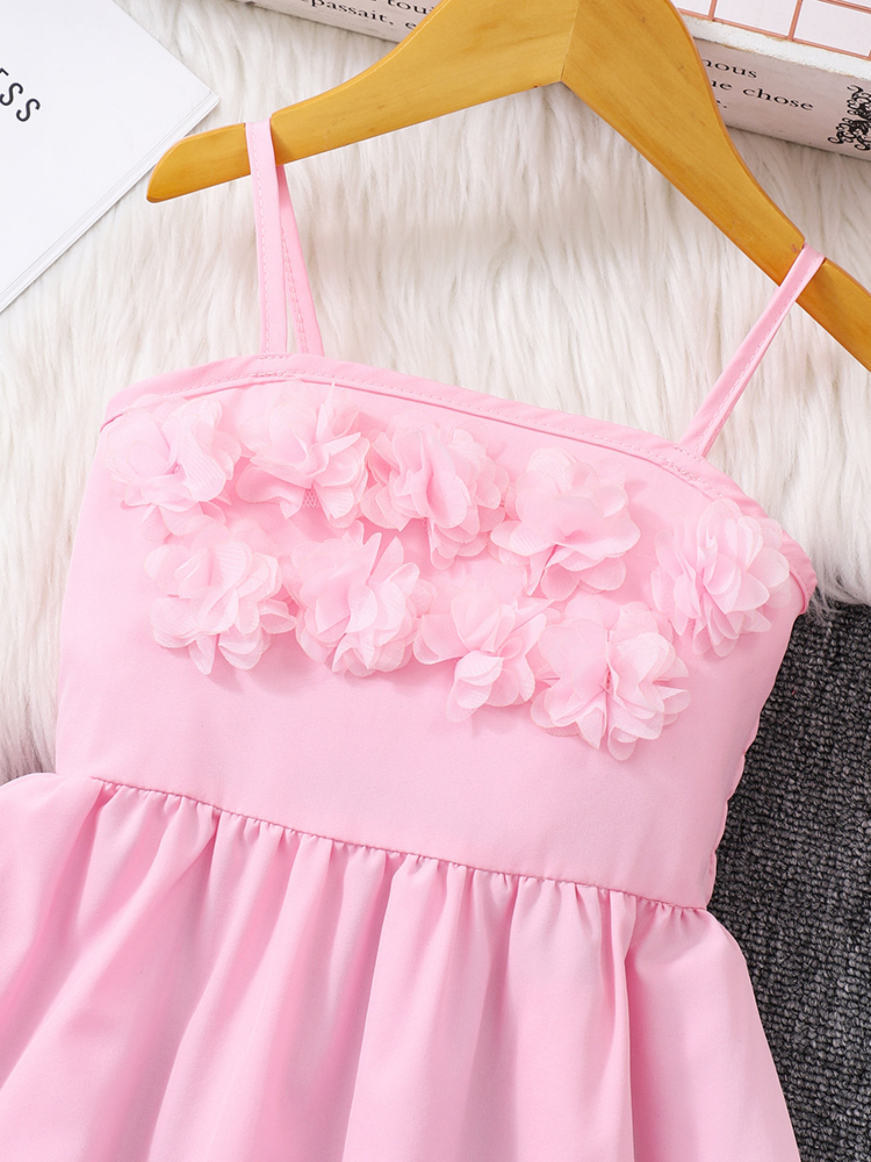 Pink Strappy Dress with Floral Appliques
