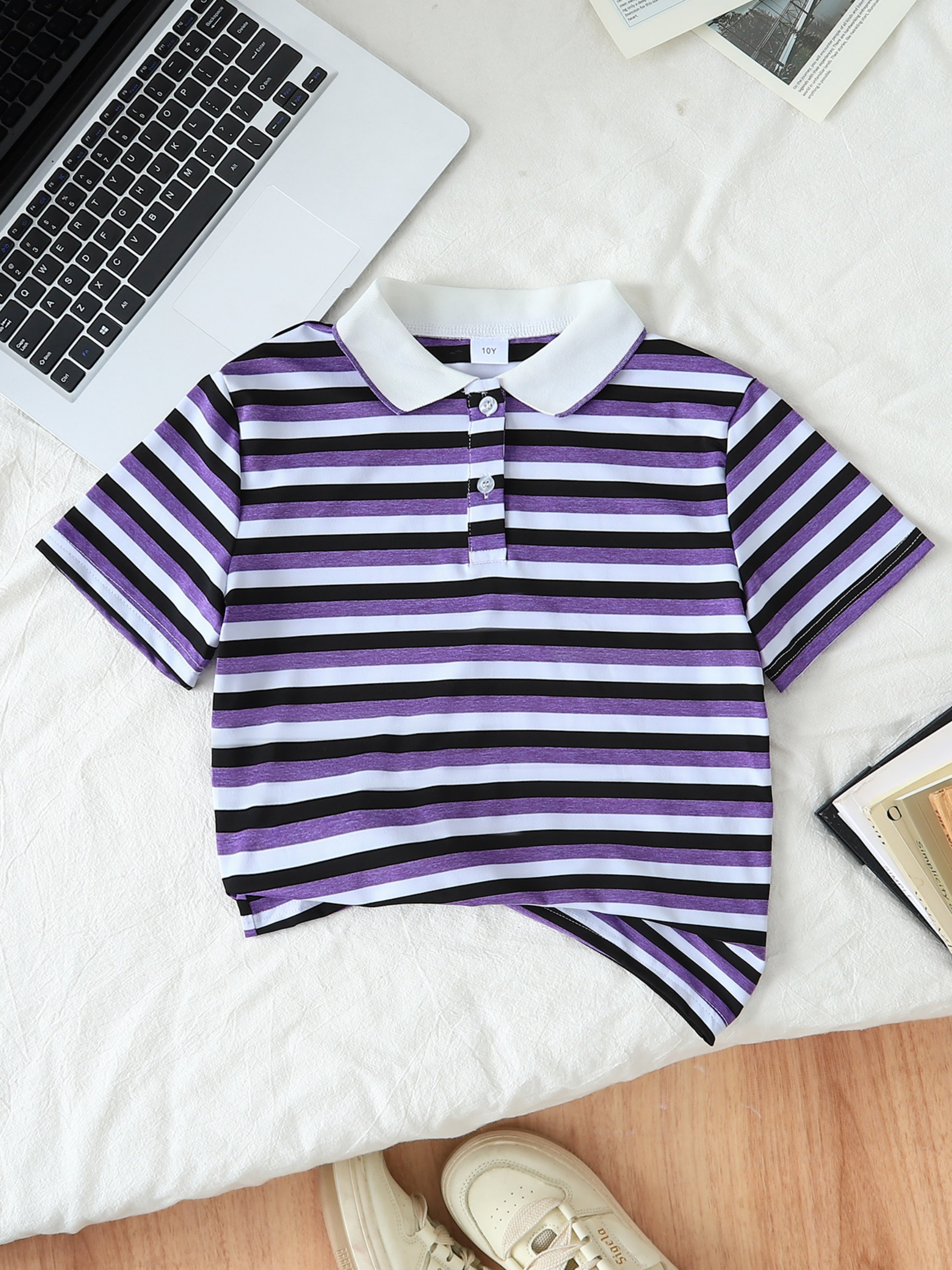 Girls Striped Short Sleeve Polo T-Shirt