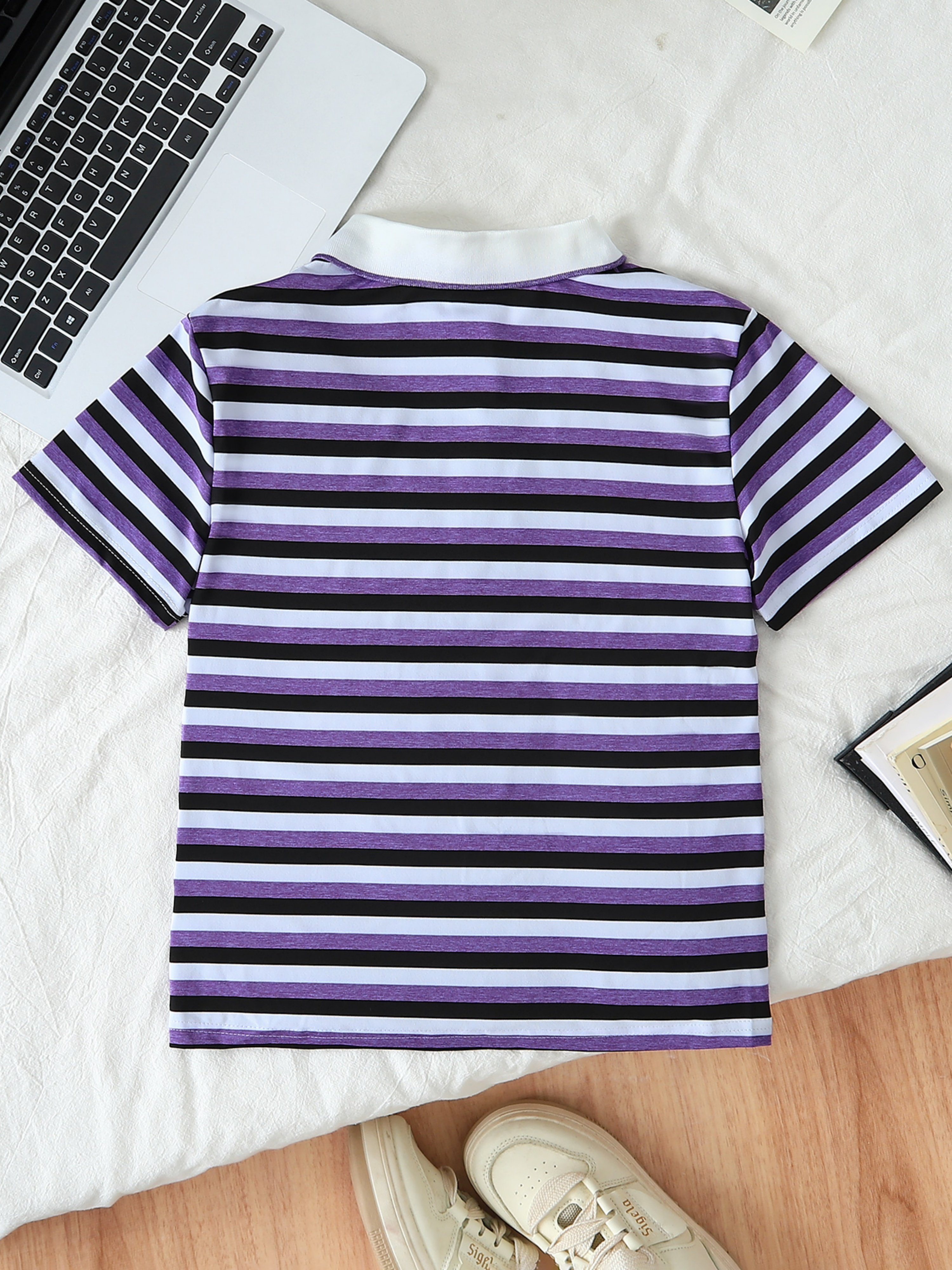 Girls Striped Short Sleeve Polo T-Shirt